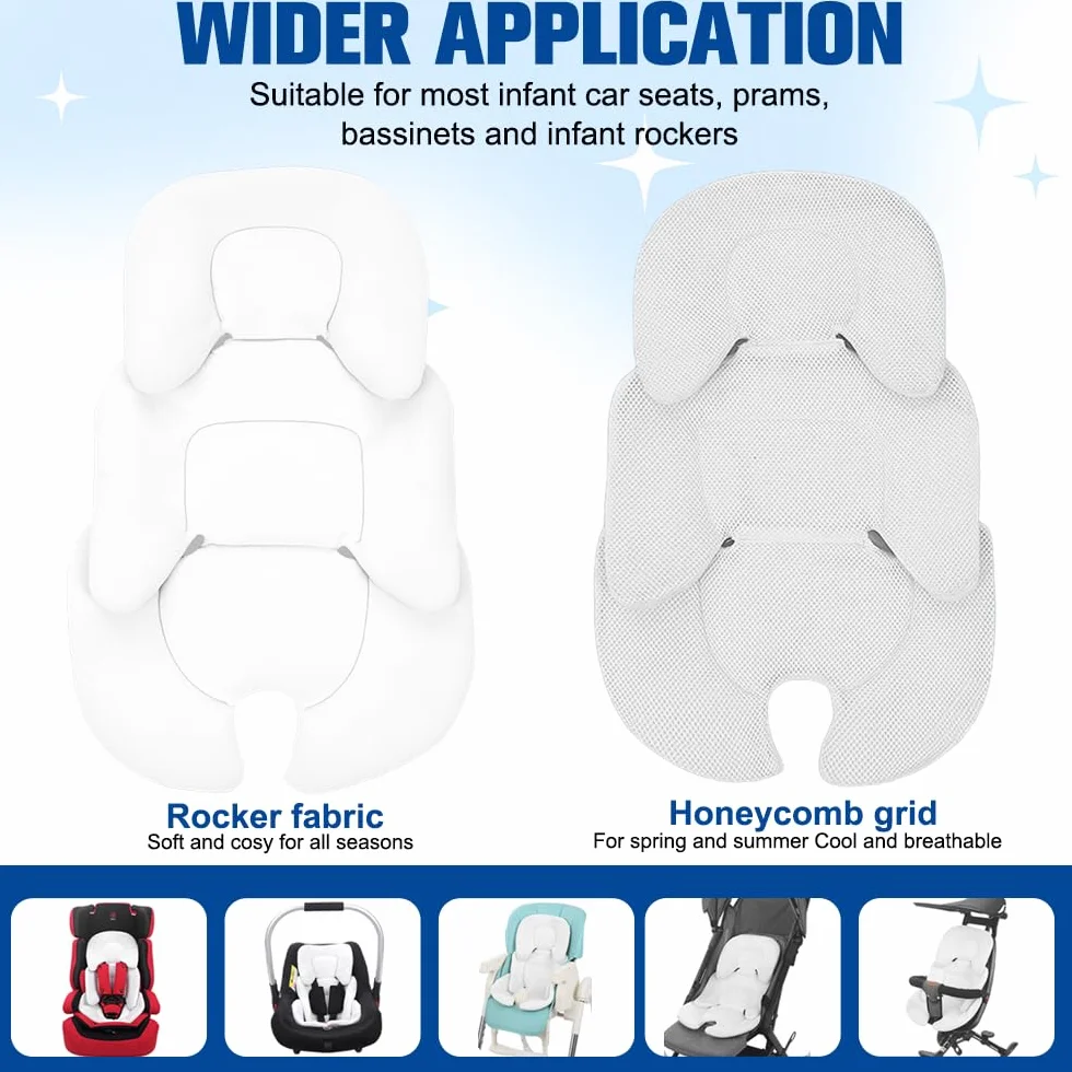 Reductor de Asiento para Bebé Recién Nacido, Genérico Cojín para Asiento De Coche De Bebé, Inserto para Asiento de Coche para bebé, cómodo y transpirable (Blanco)