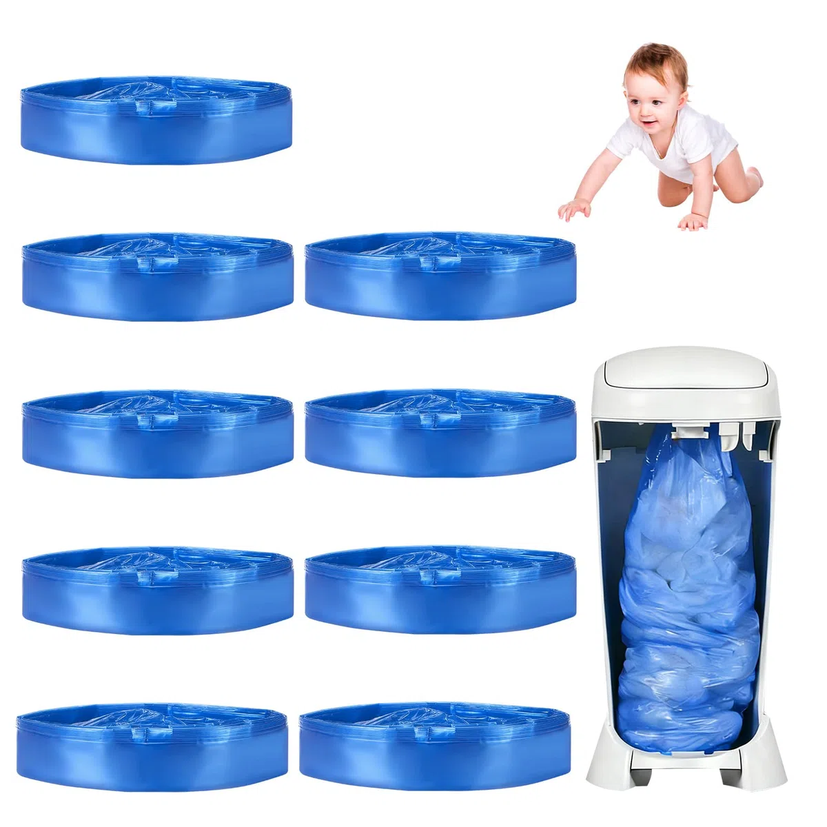 9 Piezas Recambios Cubos de Pañales, Recambios para Papelera de Pañales, Compatibles con la Mayoría de Cubos de Pañales, Económico y Práctico