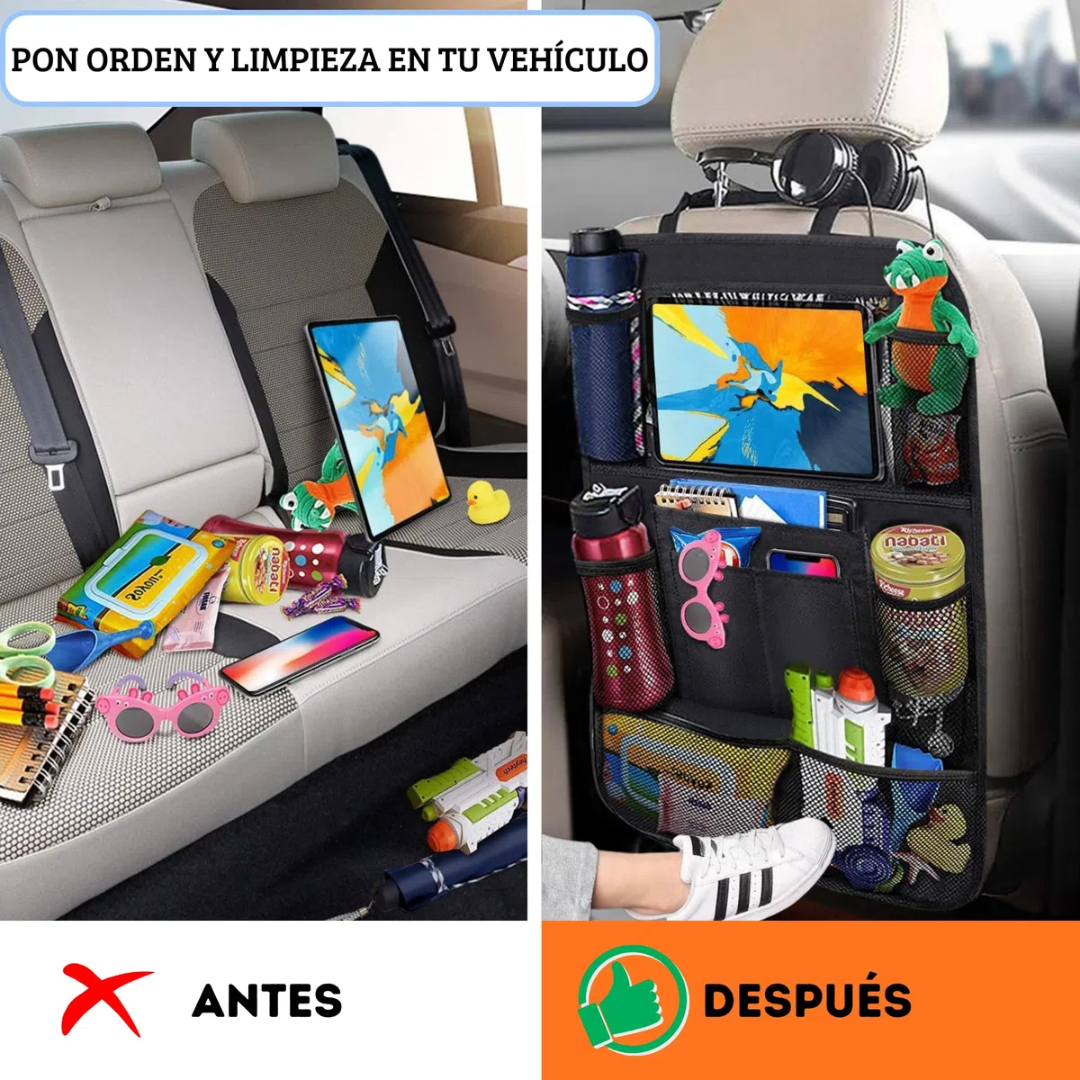 Set Protector Asiento Coche Silla Bebe ISOFIX + Organizador Coche, Protector Silla Coche para Bebe Y Mascotas, Protector Respaldo Y Organizador De Asiento Coche Niños con 10 Bolsillos