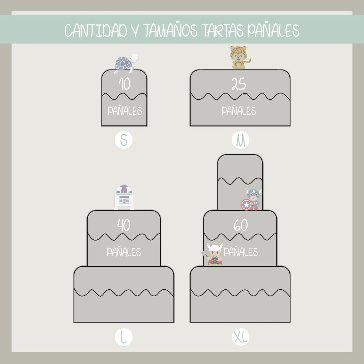 Tarta de pañales Metal| Pañales | Regalos recién nacidos | Regalos bebés | Lulamuk