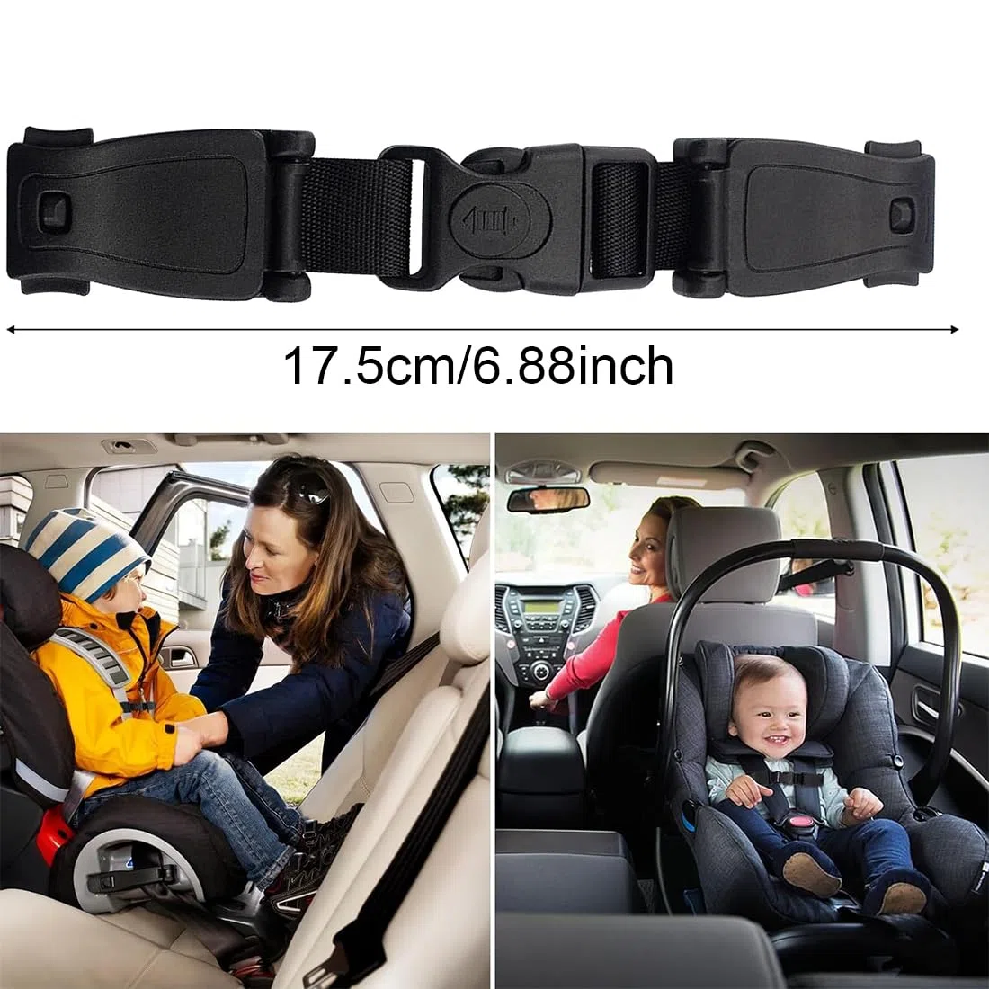 Clip para Asiento De Coche, Clip De Asiento De Bebé, Clip De Seguridad del Asiento De Coche, Hebilla De Seguridad del Asiento, Hebilla De Seguridad para Niños,Hebilla para, 2 piezas negro