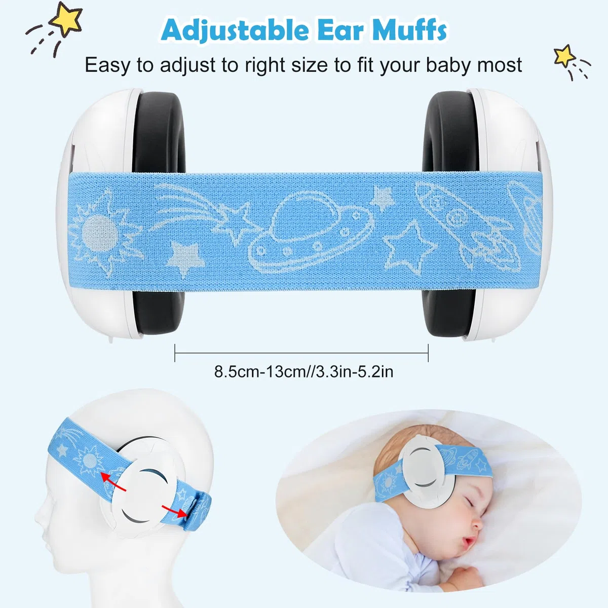 Baby Ear Defenders y protectores, protectores para los oídos de los niños con almohadilla suave ajustable para orejas de cancelación de ruido para niños de 3 meses a 2 años 25dB NNR, Verde