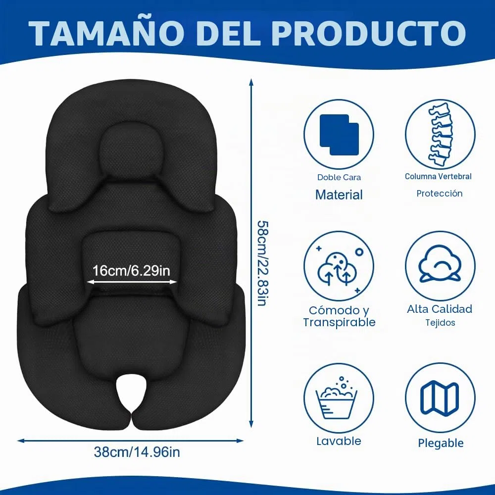 Reductor de Asiento para Bebé Recién Nacido, Genérico Cojín para Asiento de Coche de Bebé, Inserto para Asiento de Coche para bebé, Transpirable y Cómodo, Negro