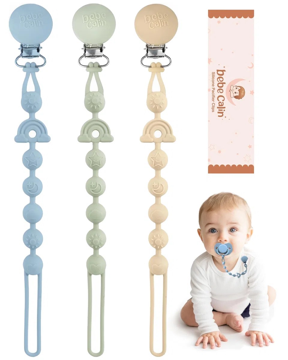 Chupetero - Juego de 3 cadenas para chupete de silicona, sin BPA, suave cadena para chupete para niñas, diseño flexible de una pieza para bebés, mantiene el chupete limpio