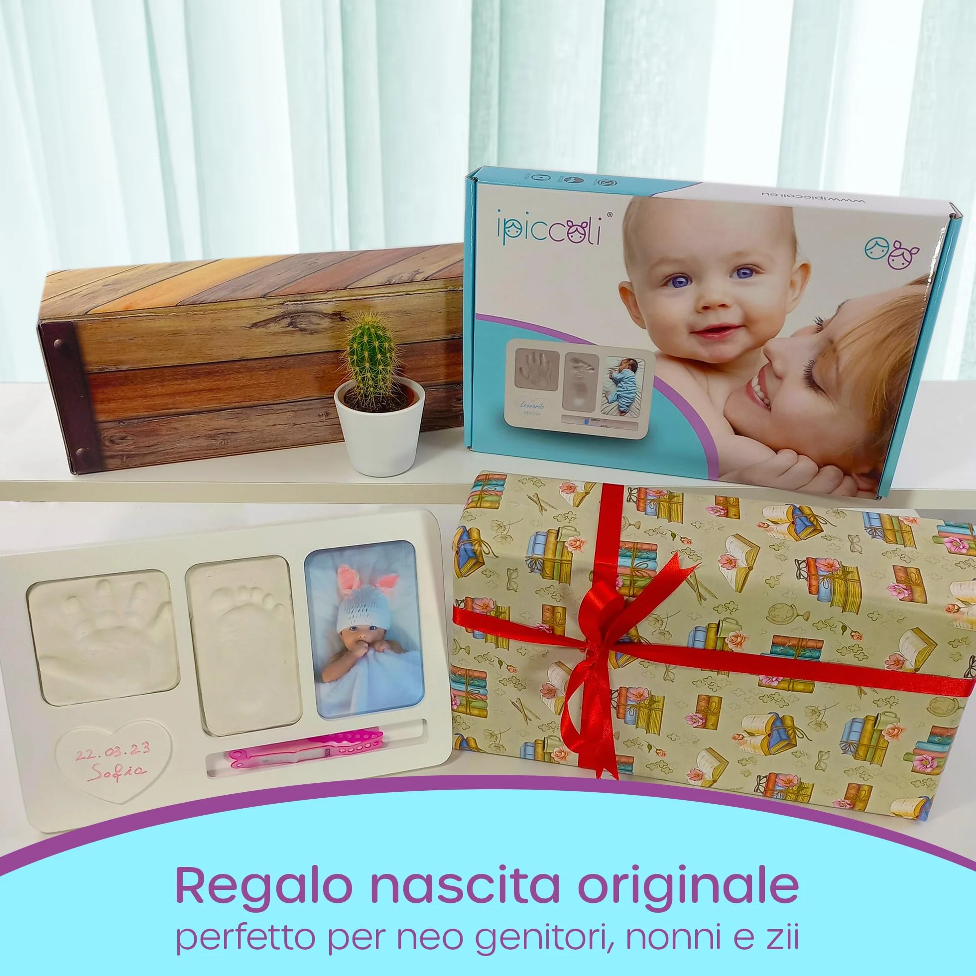 Marco de huella de recién nacido, mano y huella para nacidos, ideas de regalo bautismo de bebé y niña, kit de huella para cumpleaños, marco de fotos personalizable con slot para pulsera de nacimiento
