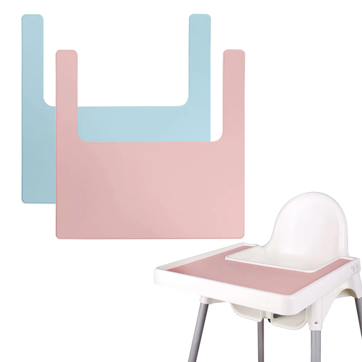 Manteles individuales para silla alta, 2 manteles individuales duraderos para silla alta IKEA, limpio e higiénico, adecuado para IKEA Antilop Highchai, para niños pequeños y bebés (rosa/azul)