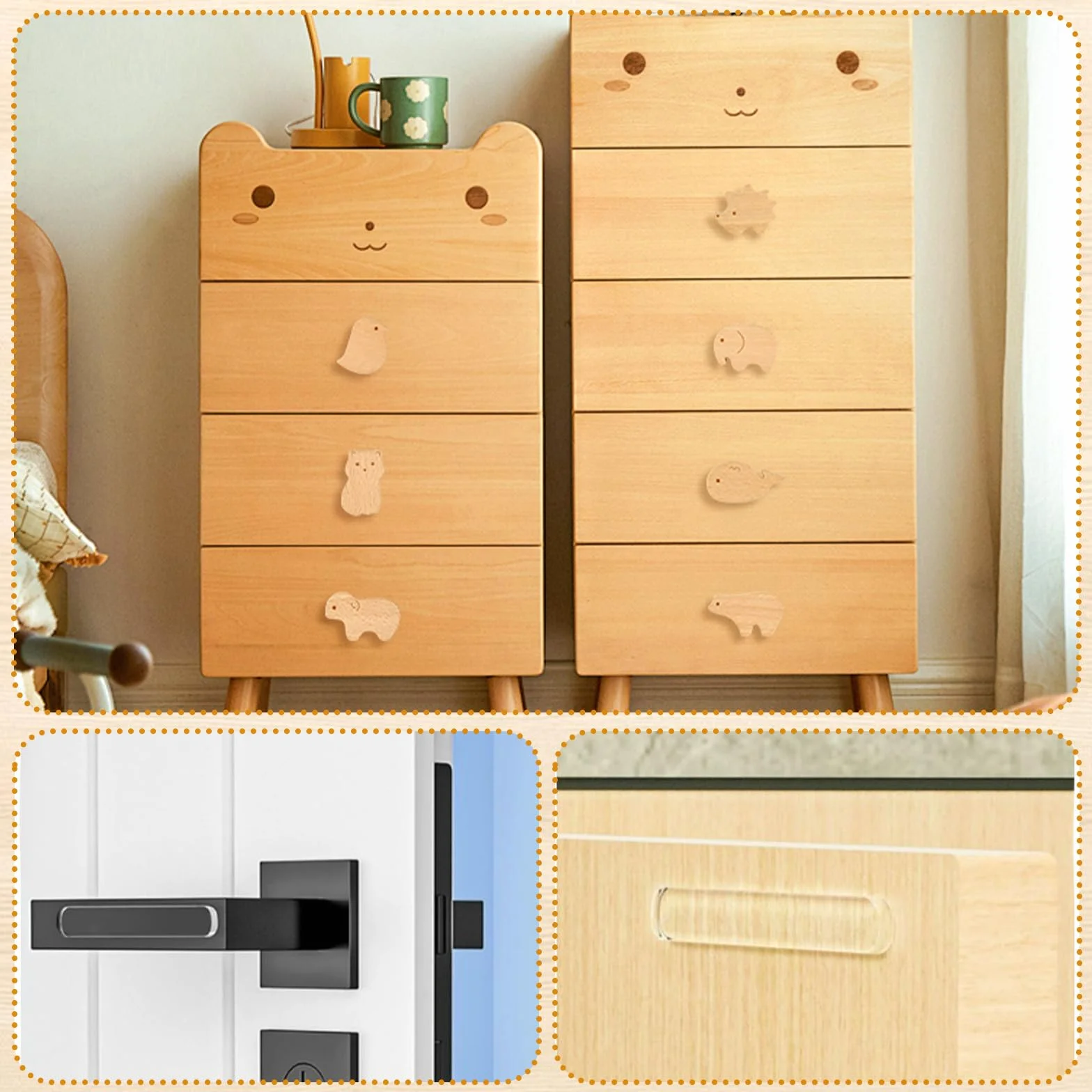 12 PCS Tiradores Cajones, Pomos y Tiradores Infantiles Madera, Pomos de Armario con Tornillos, Tiradores de Madera para Cajones, Armarios, Cómodas, Bebe Habitacion