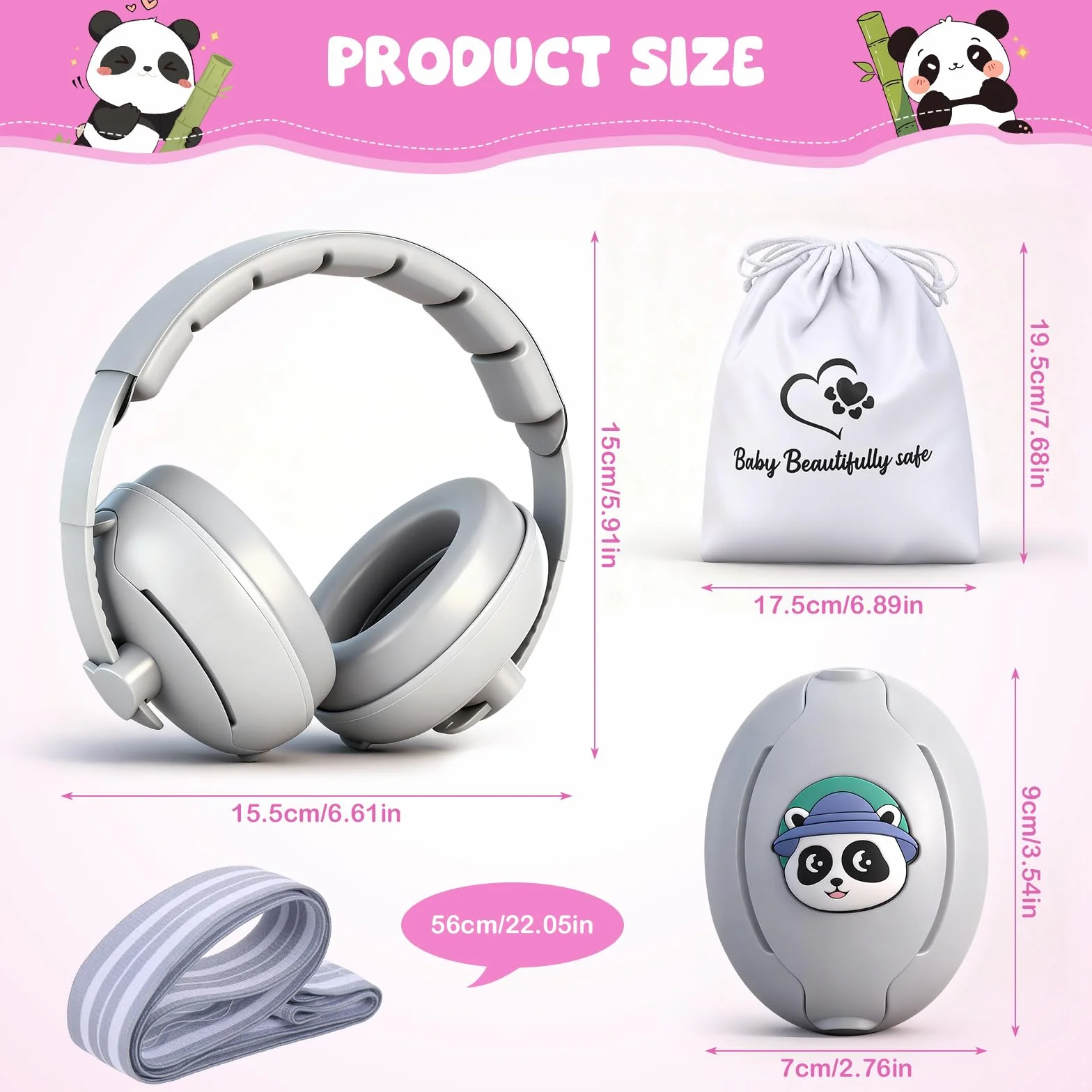 Zocipro 2 en 1 Cascos Bebe Antiruido Protectores Auditivos, Cascos Insonorización Bebé con Cancelación de Ruido y Diadema Ajustable, Cascos para Bebés Antirruido y Auriculares Bebé Antirruido