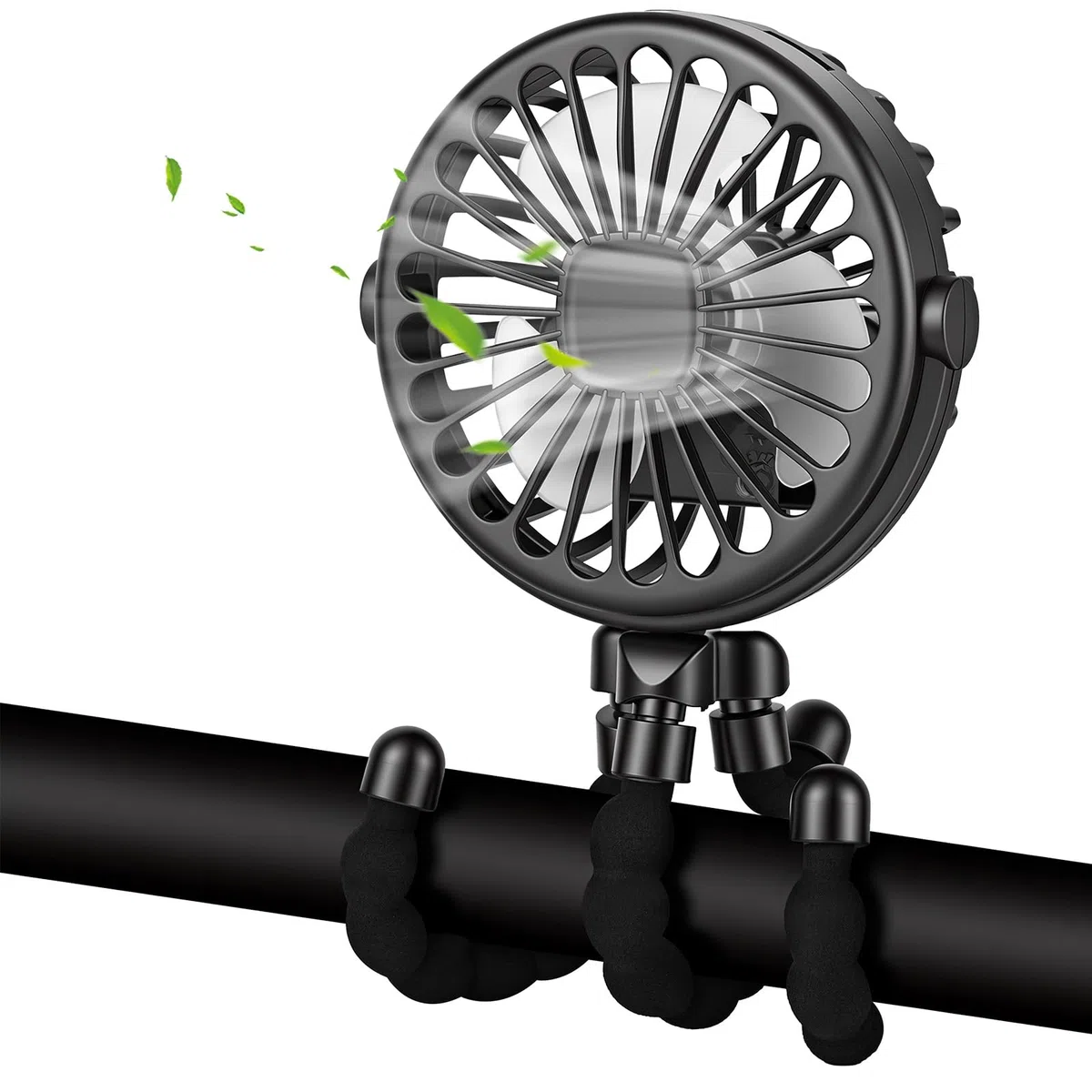 Vicloon Ventilador Portátil para Cochecito, Soporte Flexible para Trípode, Mini Ventilador Portátil con Uno Luces y 3 Velocidades, para Cochecito, Cuna,Oficina, Viaje(Negro)