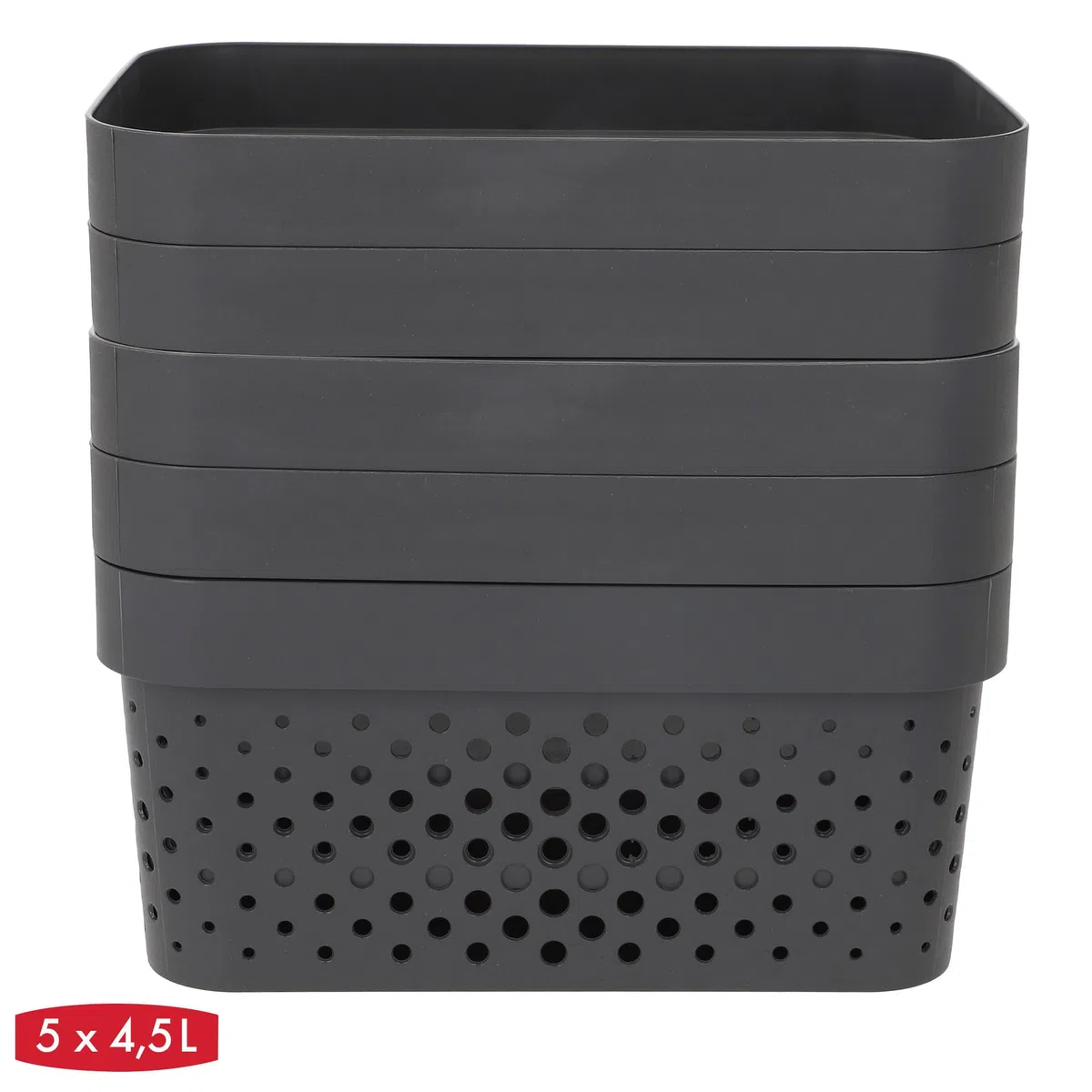 Curver, Pack cestas organizadoras Infinity 4,5L, Color gris, Formato rectangular, Apilables, Estilo escandinavo, 100% plástico reciclado, Almacenamiento objetos, almacenaje hogar, Fácil de lavar (237)