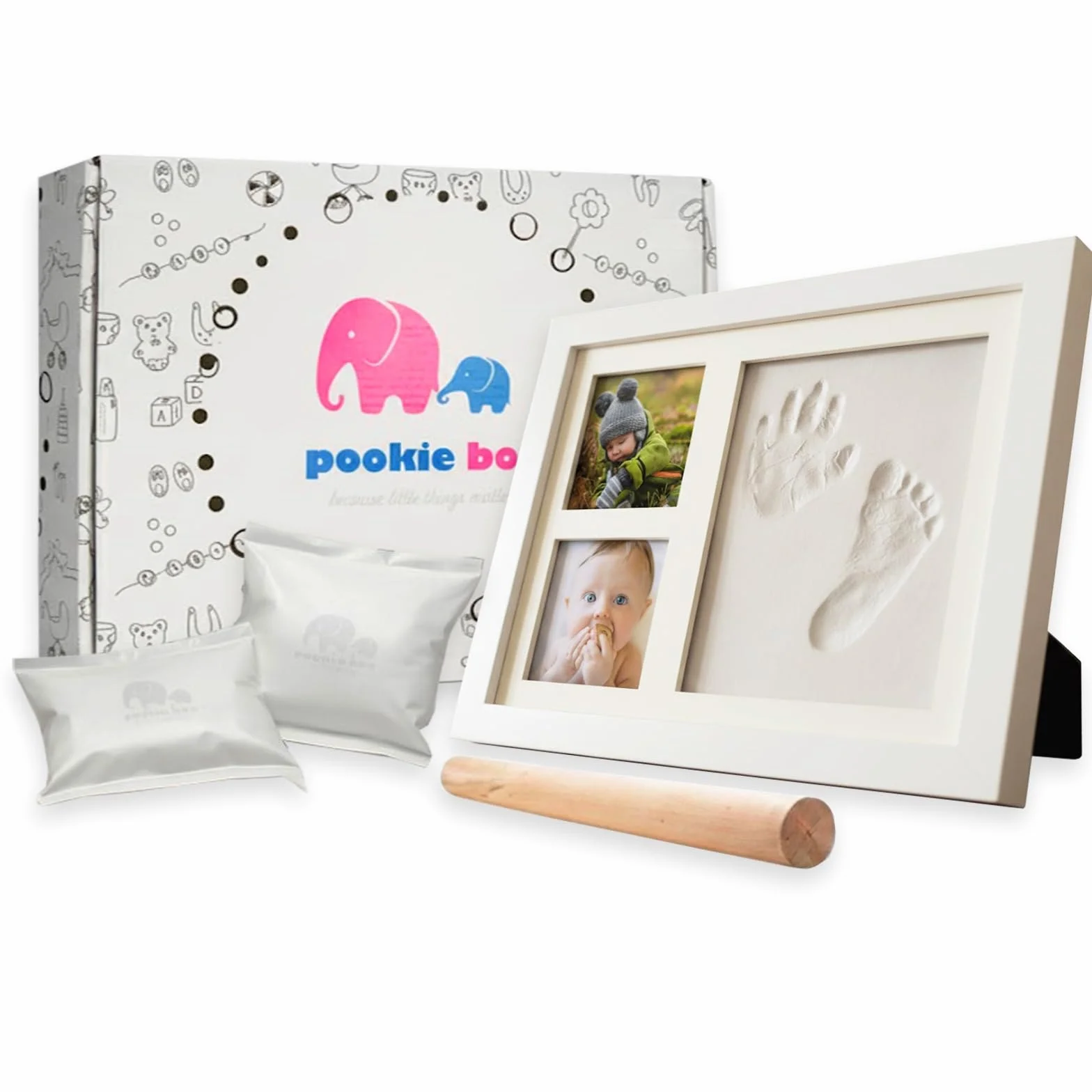 Kit de Huellas Bebe Recien Nacido – Marco Fotos con Arcilla Blanca y Espacio para Cuadro Personalizado con Foto – Regalos Bebe Baby Shower Niños – Marcos de Fotos Multiples Decorativos