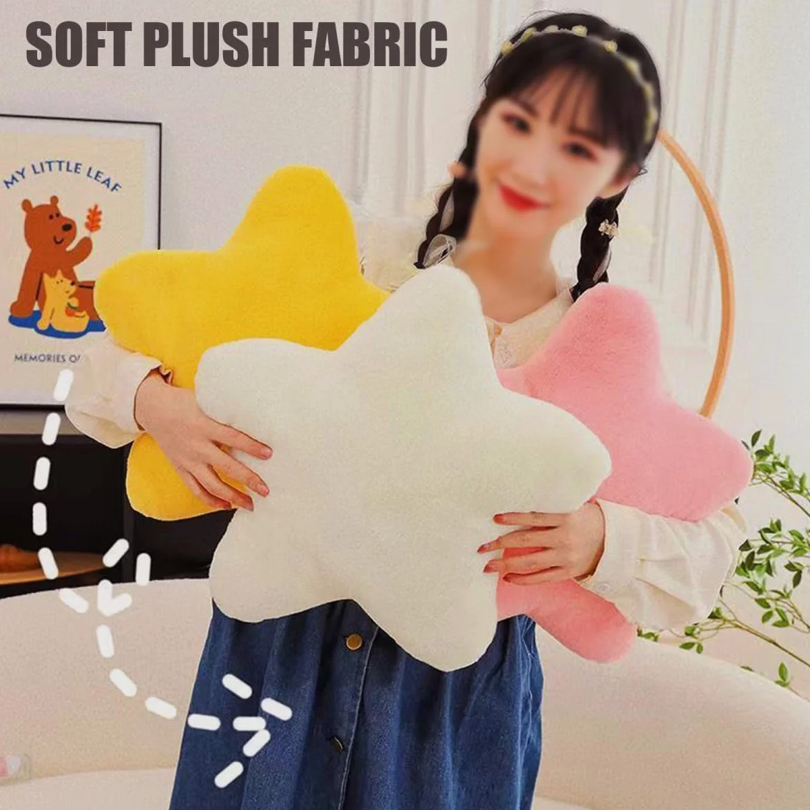Cojín de felpa para niños, cojín con forma de estrella para niños, cojín suave y esponjoso con estrellas, cojín con forma de estrella para habitación infantil, cojín decorativo para niñas