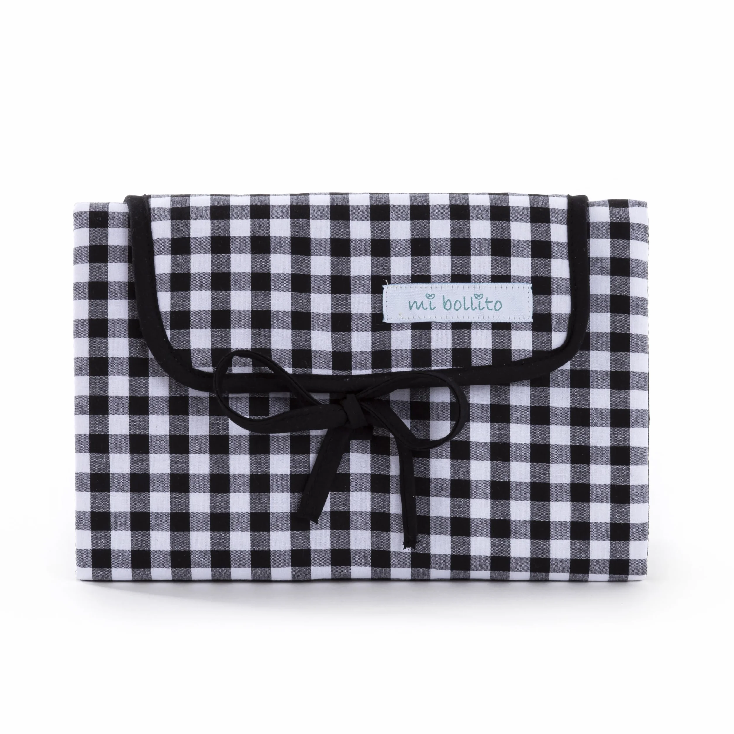 Cambiador de bebé portátil, plegable e impermeable. Tejido vichy. Fácil de guardar en el bolso maternal. Ideal para regalo de recién nacido. (Negro)