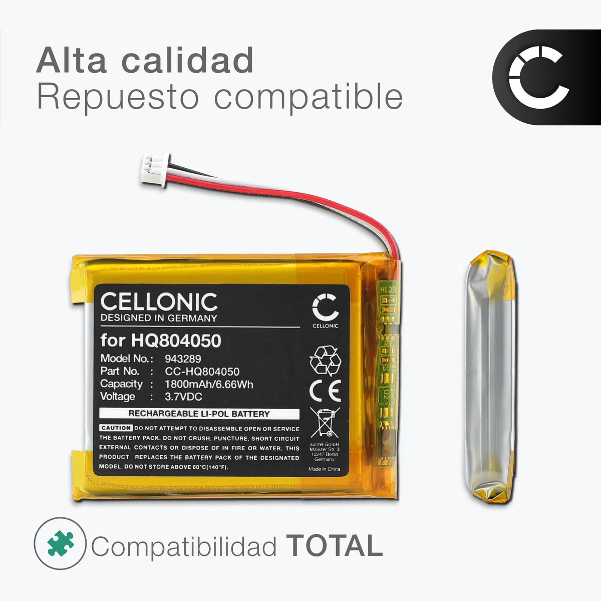 CELLONIC 1x Batería para Babyphone Compatible con Babysense V43, HQ804050 - (1800mAh, 3.7V)