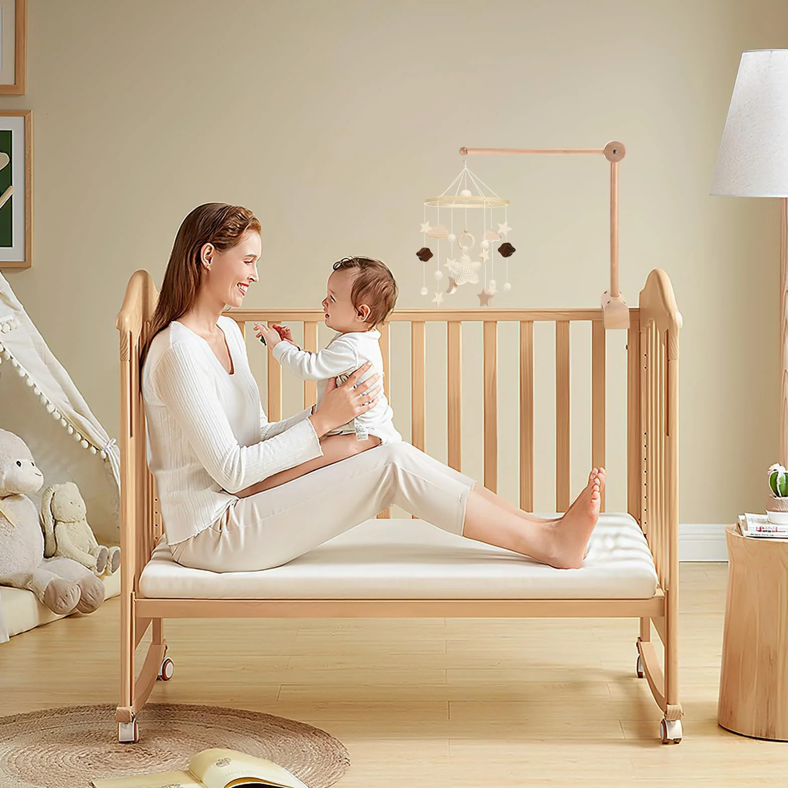 Collazoey Soporte Móvil de Madera para Bebé, soporte de madera para colgar para cuna de bebé ajustable, hecho de madera, adecuado para cunas decoración y cambiadores
