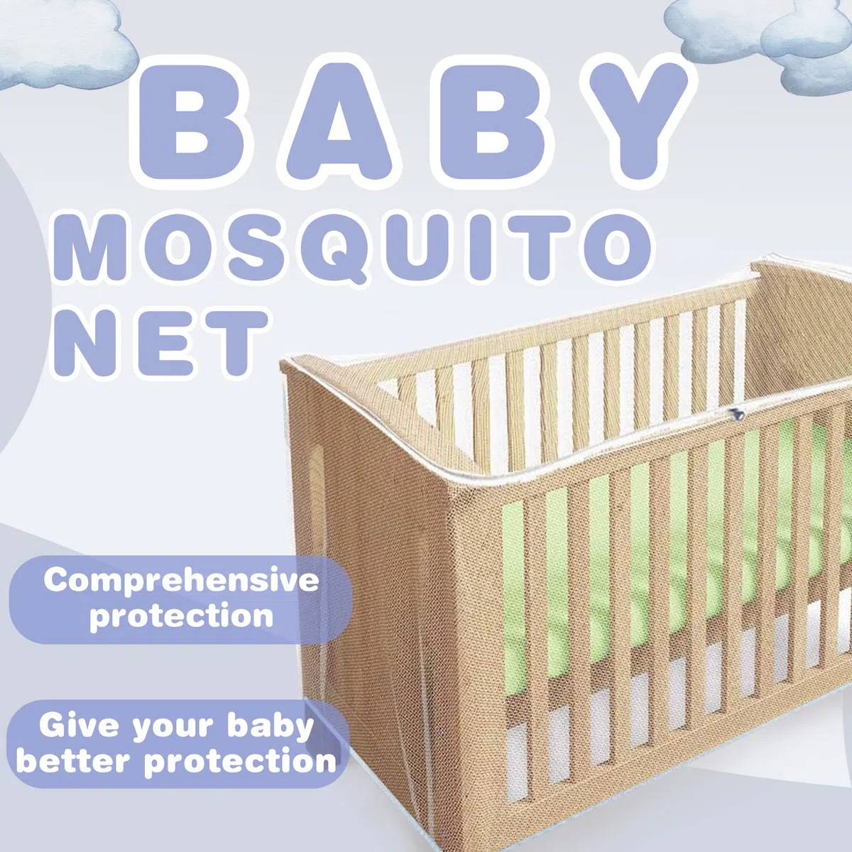 Mosquitero para Cuna, Red antiinsectos de Malla Fina con zíper para cunas y minicunas, Acceso rápido y fácil a su bebé, tamaño Universal para la mayoría de Las Camas
