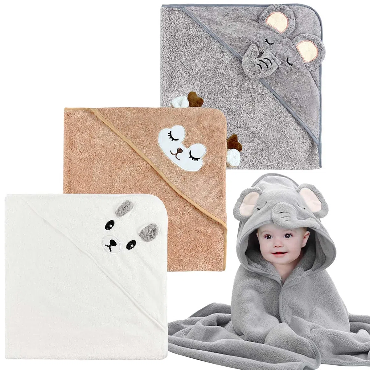 Toalla Baño Bebe, 3 Piezas Suaves y Cómodas, Súper Absorbentes, Capa de Baño para Piscina, Playa, Después de Ducharse o Bañarse (80X80 cm)