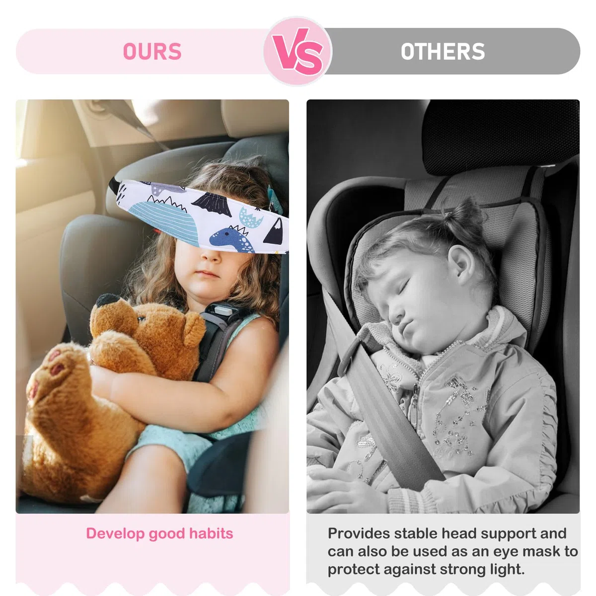 Soporte de Cabeza para Asiento de bebé, 2 Unidades, Almohada Ajustable para Asiento Infantil, Correas para Soporte de Cabeza de bebé para Dormir en el Coche (Estilo 2)