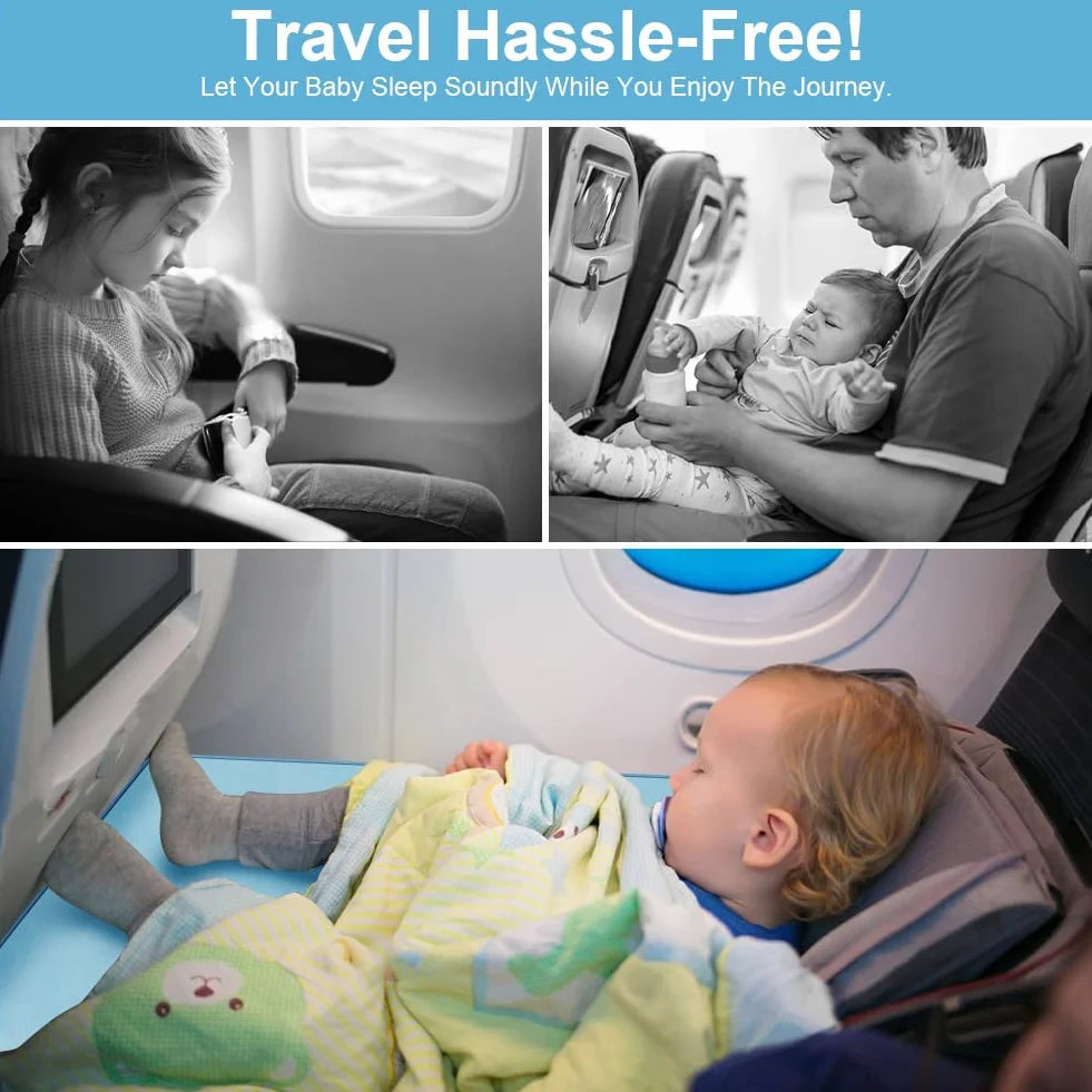 HOTUT Reposapiés de Avión para Niños, 89 x 43 cm ExtensióN De Asiento Para Niños En Avión, Cama de Viaje Portátil para Niños, Portátil y Plegable, Apto para Viajes en Avión para Niños-Azul