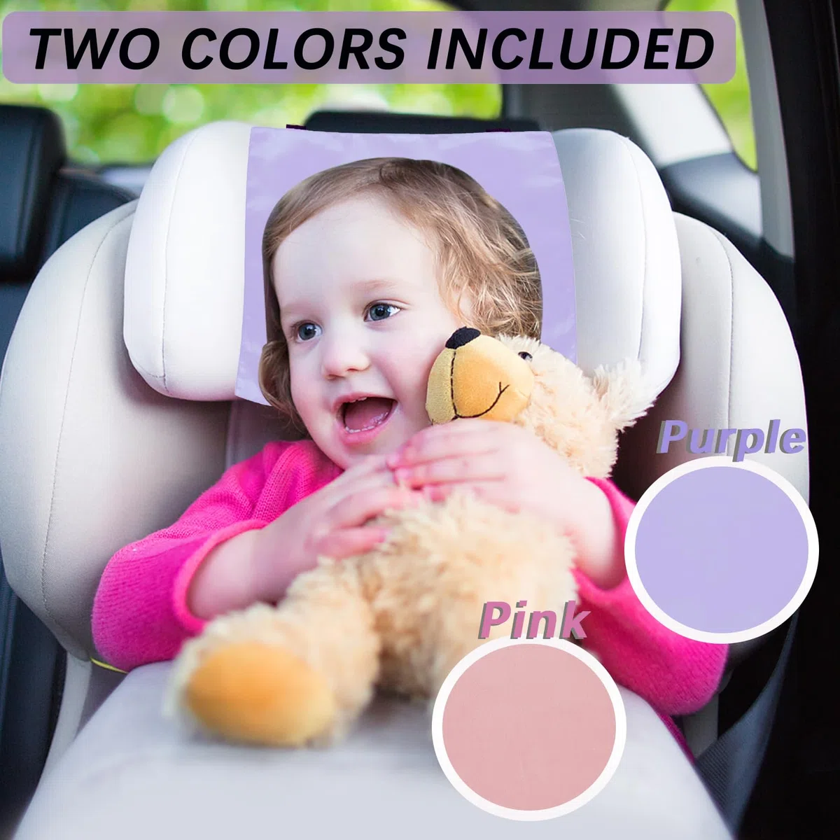 2 fundas de satén para reposacabezas de asiento de coche para bebés, suave sensación de seda para protección del cabello, protector de pelo de satén para asiento de coche (rosa + morado)
