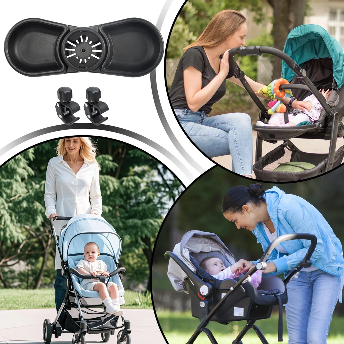 Bandeja Portabocadillos para Cochecito - Bandeja Portabocadillos con Rotación De 360 Grados,Contenedores De Almacenamiento para Alimentos De Bebé para Piscina Parque Golf Césped Comedor Coche Lectura