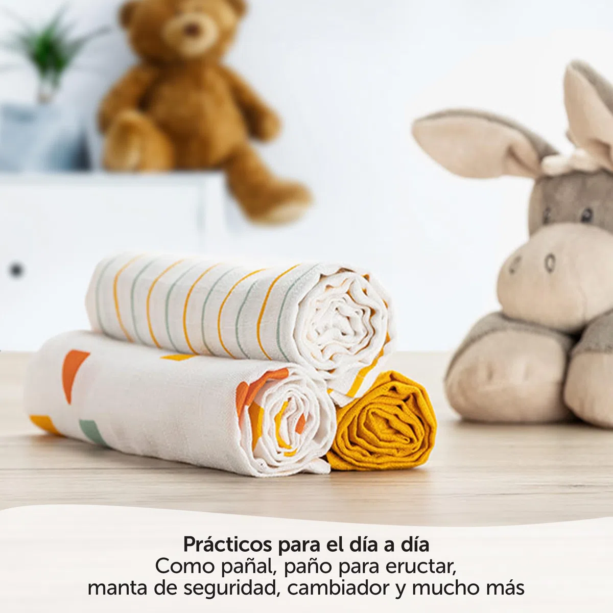 LaLoona Muselinas Bebé Algodón 70x70 cm – Pack de 3 Gasas Multiusos para Recién Nacido con Certificado Öko-Tex - Mantas Muselina Suaves y Transpirables – Amarillo/Blanco