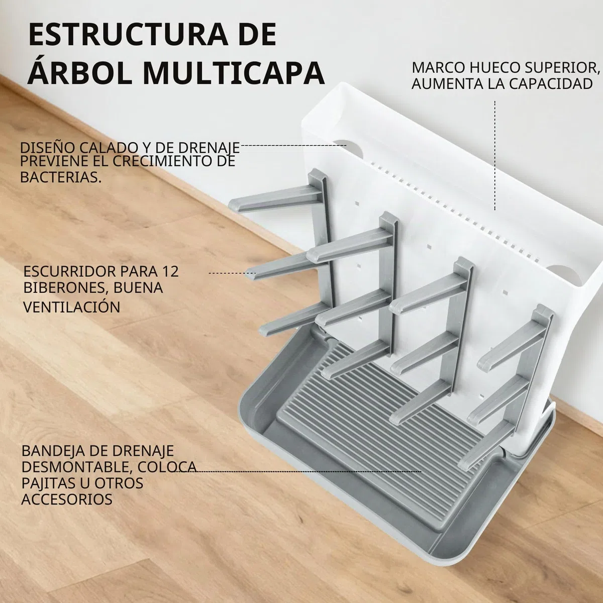 Escurre Biberones Seca, Soporte Vertical Grande para Secador de Biberones, Soporte Vertical para Escurridor para Guardar Accesorios de Bebé Cepillos y Tetinas en Encimera