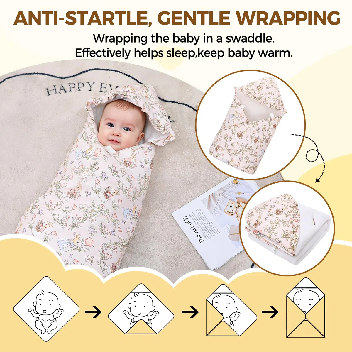LAT Manta Envolvente Bebe Invierno, 90x90cm Universal Manta Porteo Saco para Silla de Coche, Algodón Universal Saco Capazo Bebe Invierno para Cochecitos Sillas de Paseo Asiento de Coche