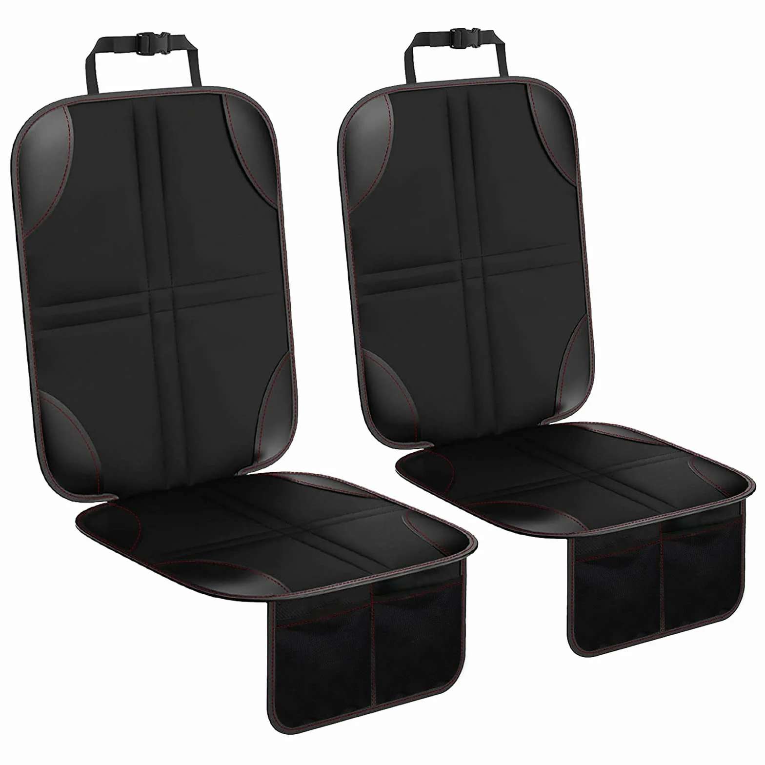 2 Piezas Protector Asiento Coche Silla Bebe, Universal Funda Coche Asiento Compatible Isofix con Organizador Bolsillos, Antideslizante Impermeable Protector Seguro para Asiento Infantil