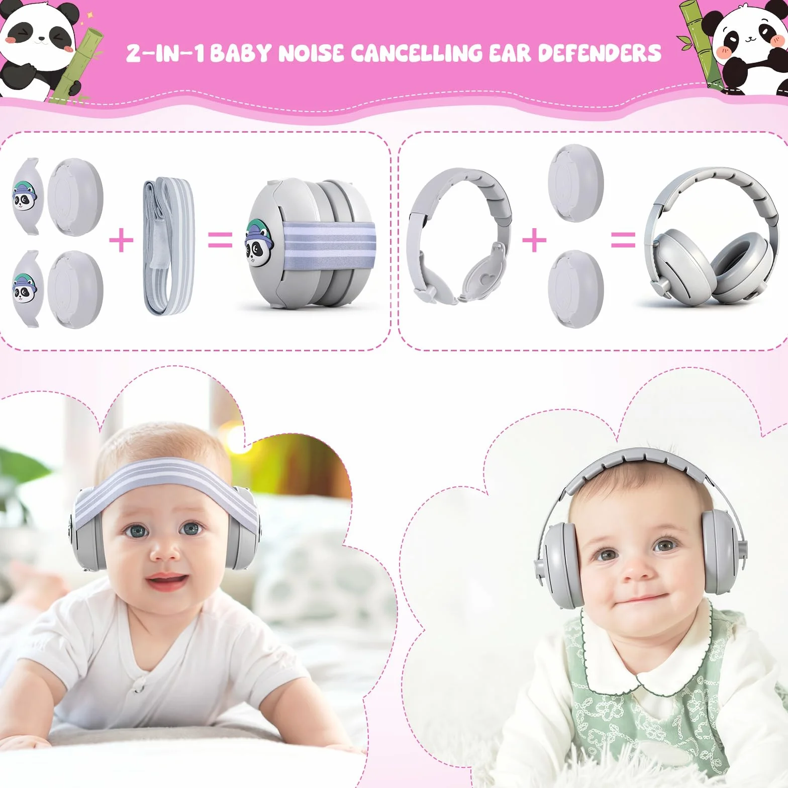 Zocipro 2 en 1 Cascos Bebe Antiruido Protectores Auditivos, Cascos Insonorización Bebé con Cancelación de Ruido y Diadema Ajustable, Cascos para Bebés Antirruido y Auriculares Bebé Antirruido