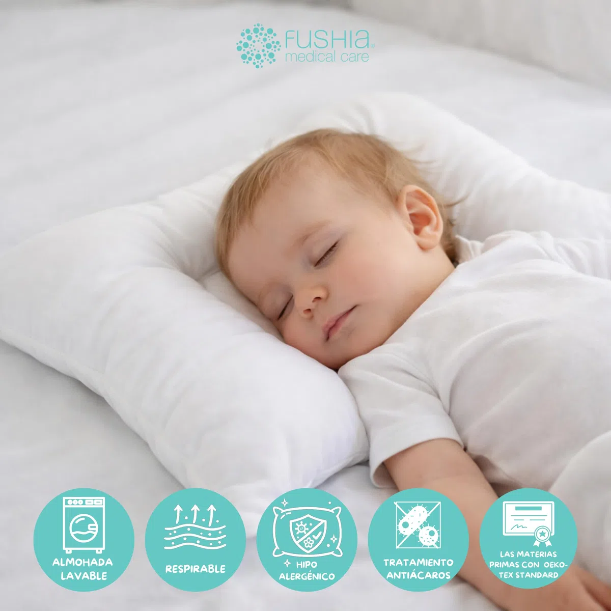 Almohada Bebé 1 Año y Niño, Primera Almohada Infantil, Hipoalergénica, Antiácaros y Transpirable, Funda 100% Algodón Suave y Lavable, Cojín Ergonómico para Cuna, 35x55 cm
