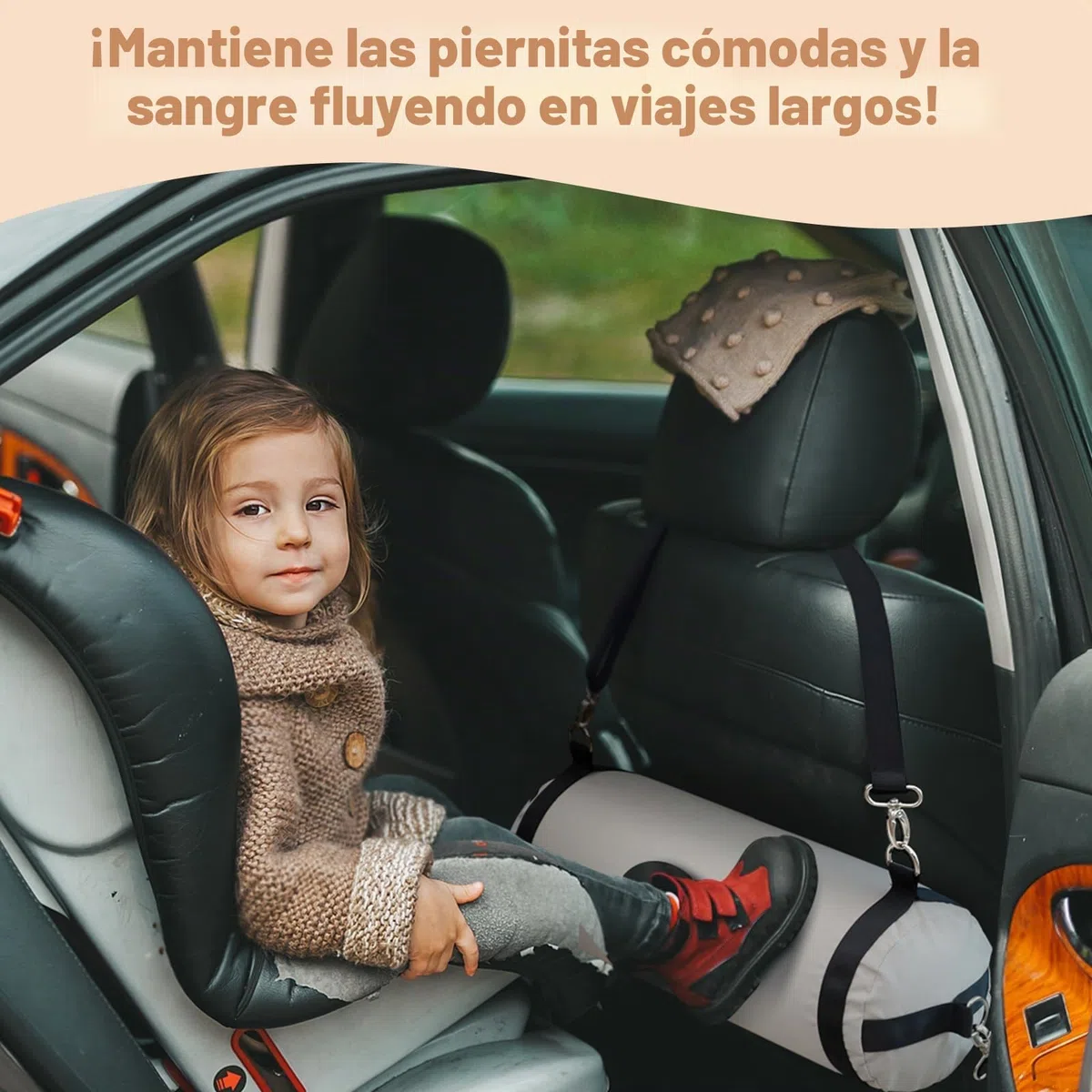 Reposapiés inflable para asiento de coche para niños, reposapiés portátil con correas ajustables, accesorios de asiento de automóvil para niños, funda lavable a máquina, gris (se adapta a