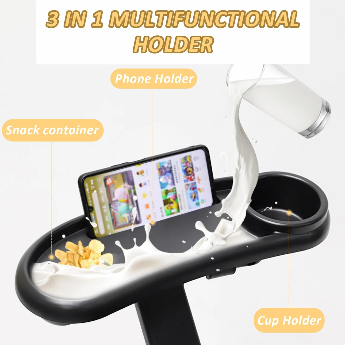 Bandeja de cena para cochecito de bebé de 1 pieza con soporte para bebidas, gancho ajustable con hebilla, bandeja para aperitivos para cochecitos, estante de almacenamiento multifuncional, apto para