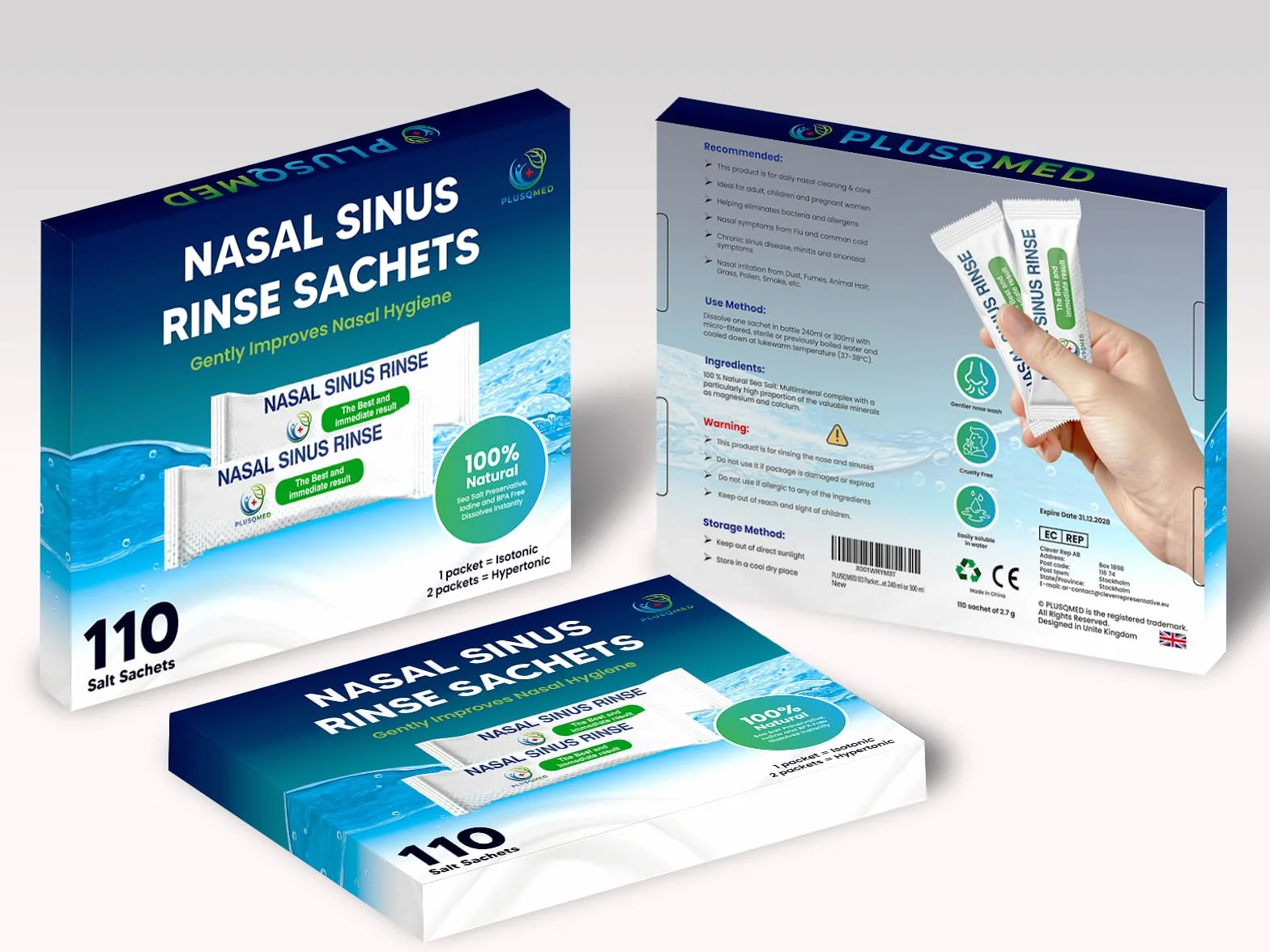 110 sobres para enjuague nasal, Neti Pot, sobres para enjuague nasal, sal para enjuague nasal, sobre para botella exprimible, sal para enjuague nasal, compatible con un sobre de 240 ml o 300 ml