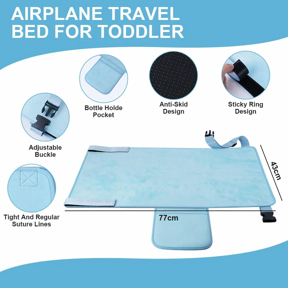 HOTUT Reposapiés de Avión para Niños, 89 x 43 cm ExtensióN De Asiento Para Niños En Avión, Cama de Viaje Portátil para Niños, Portátil y Plegable, Apto para Viajes en Avión para Niños-Azul