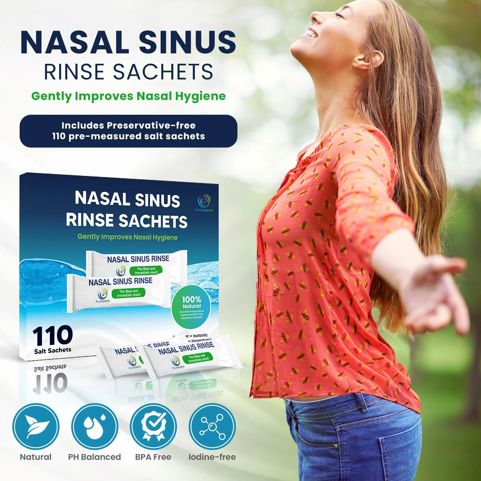 110 sobres para enjuague nasal, Neti Pot, sobres para enjuague nasal, sal para enjuague nasal, sobre para botella exprimible, sal para enjuague nasal, compatible con un sobre de 240 ml o 300 ml