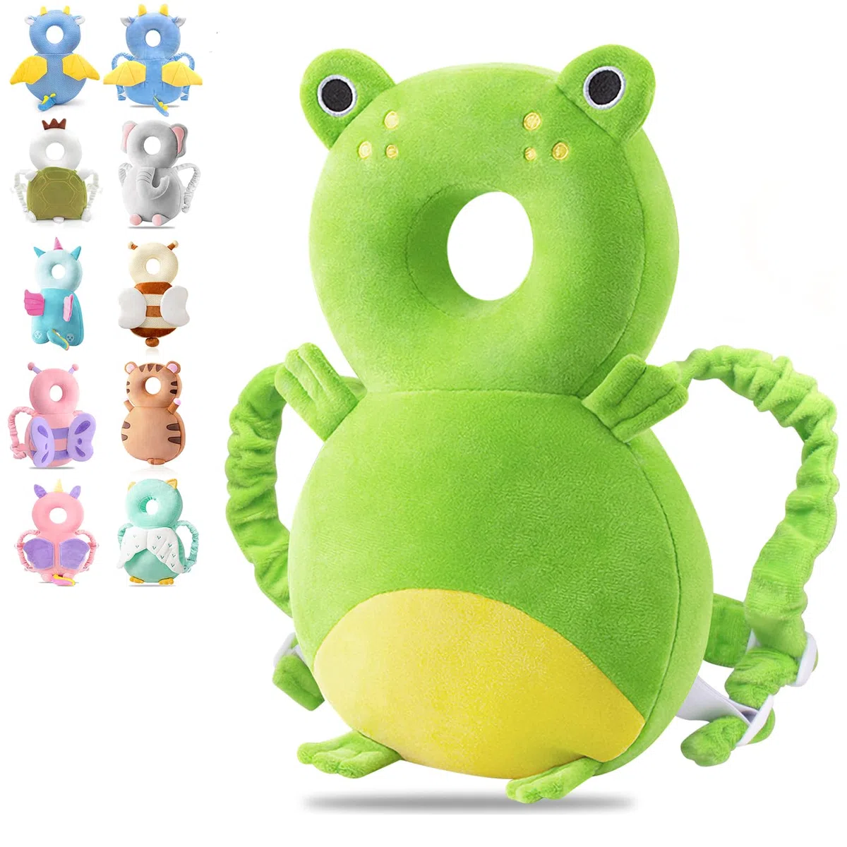 Almohada Protección para la Cabeza del Bebe, Protector de Cabeza de Bebé Ajustables, Suave Anti-Caídas Soporte para la Cabeza del Bebé, para Edad 4-24 Meses Bebé, Rana