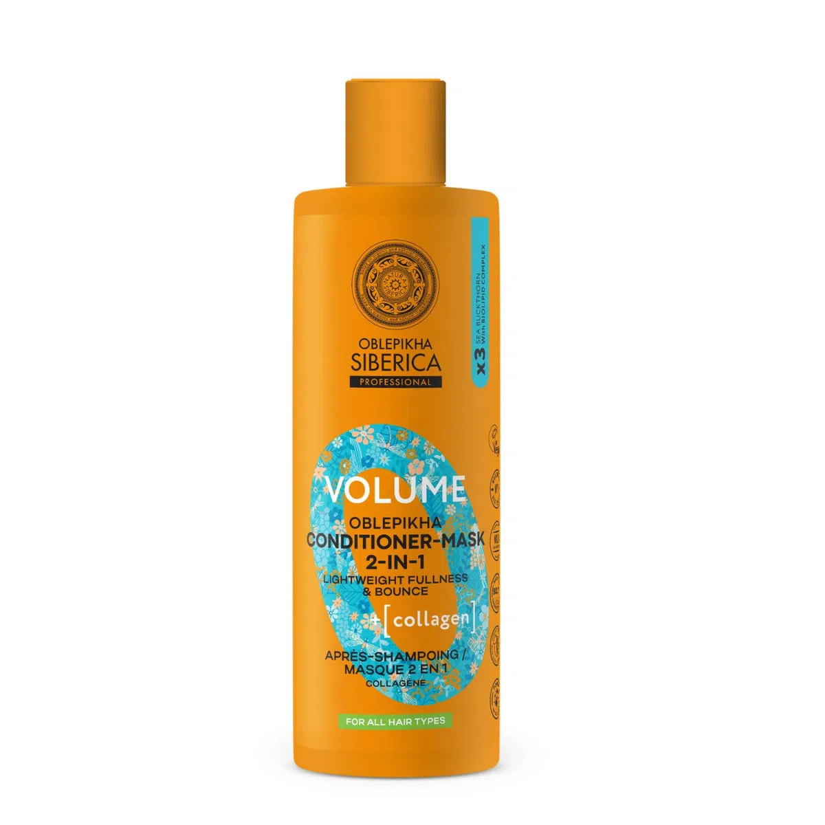 Natura Siberica Acondicionador y Mascarilla 2 en 1 Voluminizador de Colágeno – Volumen, fuerza y protección – 400 ml