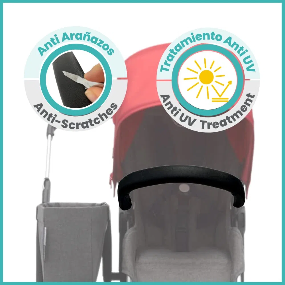 PROTEC TIF | Funda Polipiel para Asa de Transporte compatible con Bugaboo Donkey (Se coloca encima de la goma original) (Negro)