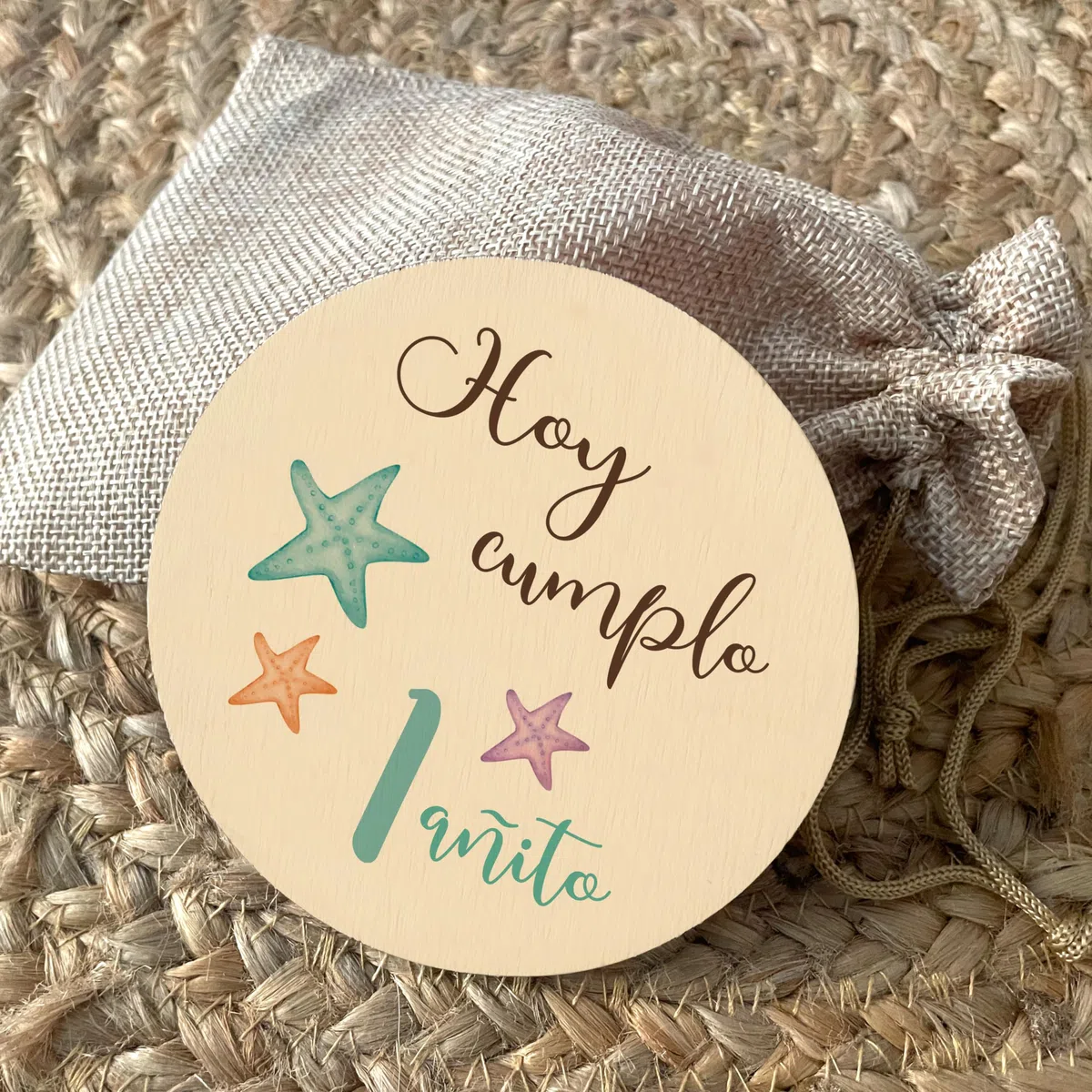 Placas cumple meses de nacimiento impresas en discos de madera personalizadas con nombre para regalo de bebes recien nacidos hitos mensuales de madera (Oceano Verde Agua)