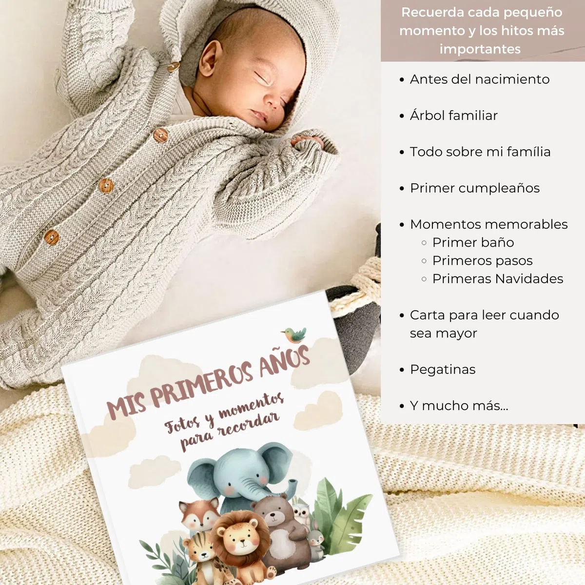 HUBORNS – Libro de nacimiento y recuerdos del bebé hasta los 5 años, álbum de fotos y diario infantil, regalo original para recién nacidos, baby shower y padres primerizos (Amigos, Español)