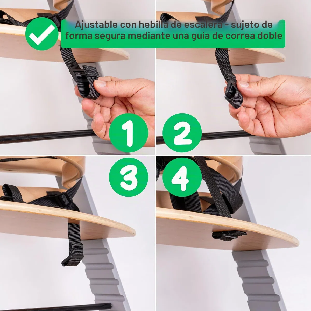 Sistema de arnés de 3 puntos para trona, 1 juego, compatible con bebeconfort, IKEA, Kinderkraft, Safety 1st, y muchos más, en negro, con correa de entrepierna, arnés de seguridad ajustable para trona
