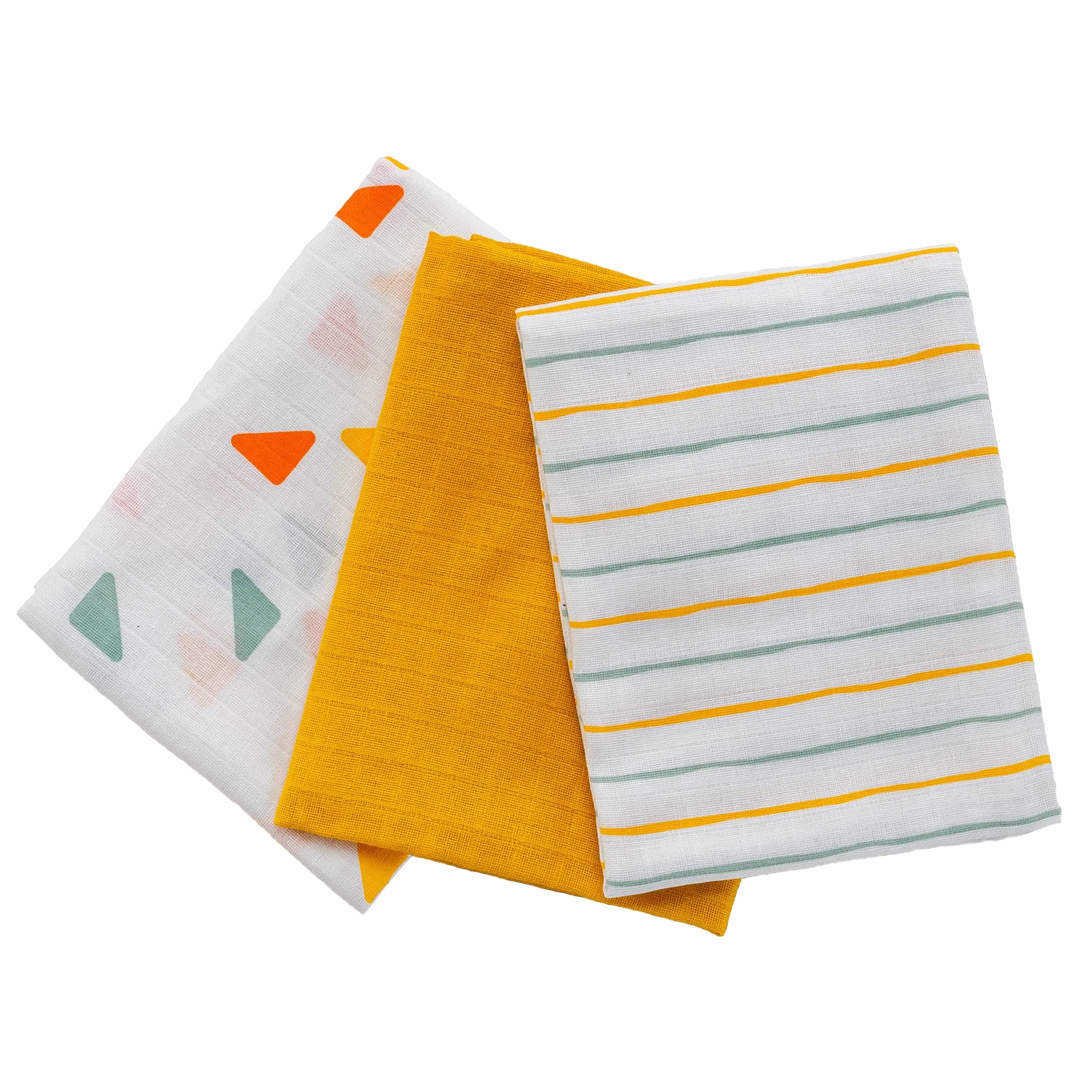 LaLoona Muselinas Bebé Algodón 70x70 cm – Pack de 3 Gasas Multiusos para Recién Nacido con Certificado Öko-Tex - Mantas Muselina Suaves y Transpirables – Amarillo/Blanco