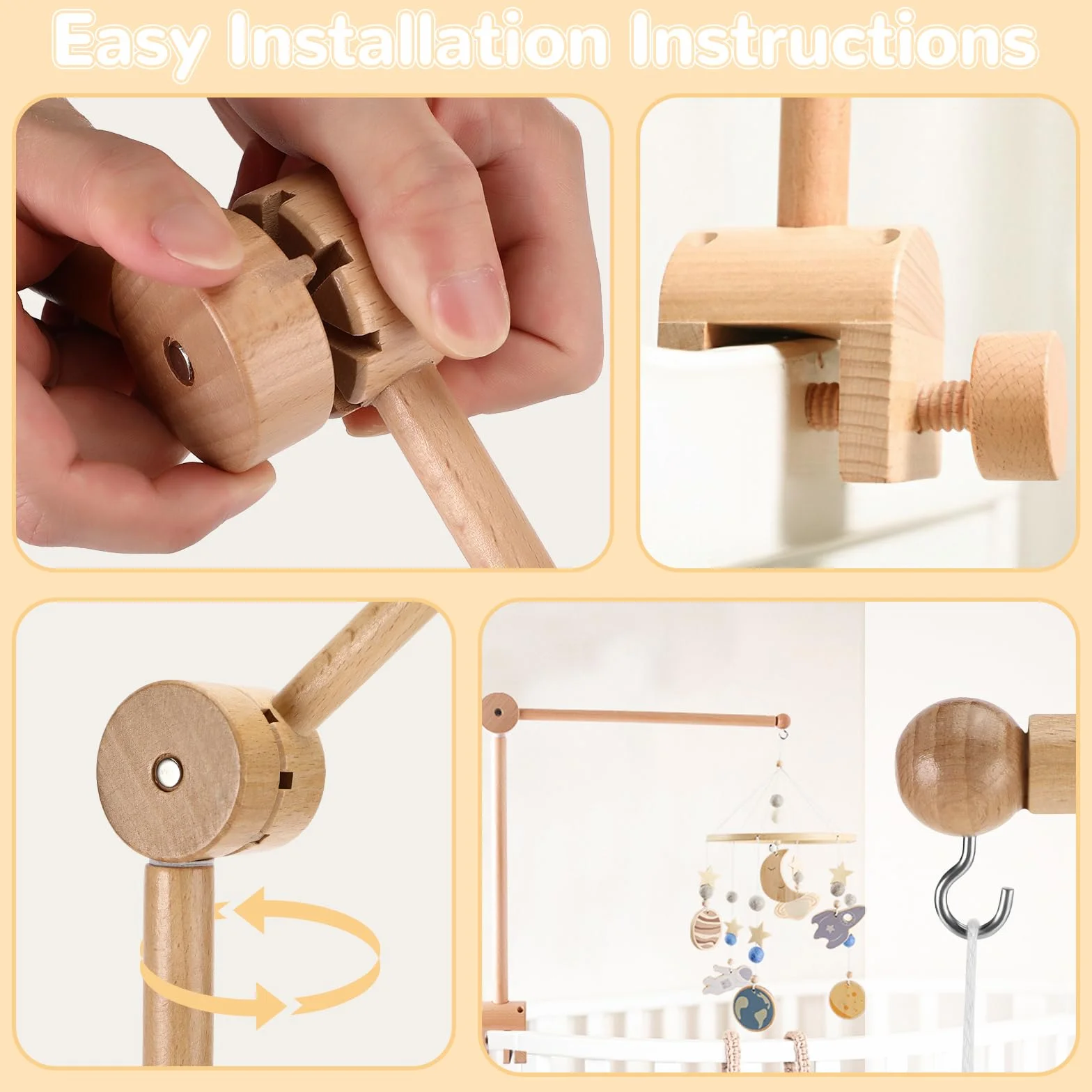Collazoey Soporte Móvil de Madera para Bebé, soporte de madera para colgar para cuna de bebé ajustable, hecho de madera, adecuado para cunas decoración y cambiadores