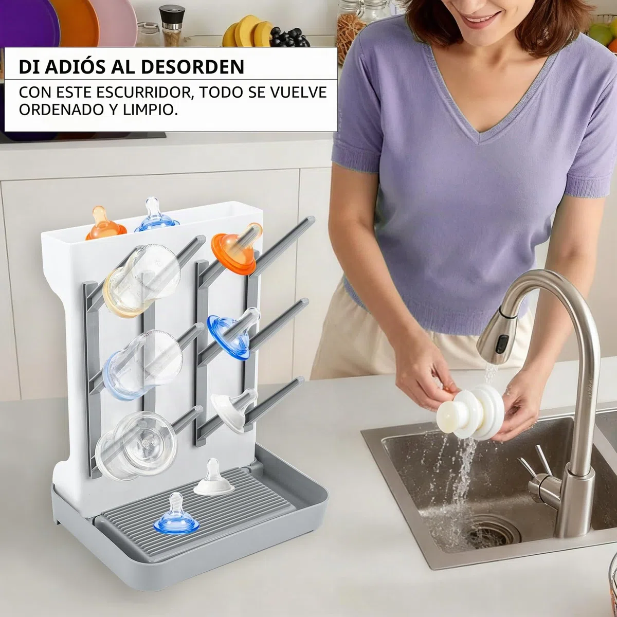 Escurre Biberones Seca, Soporte Vertical Grande para Secador de Biberones, Soporte Vertical para Escurridor para Guardar Accesorios de Bebé Cepillos y Tetinas en Encimera
