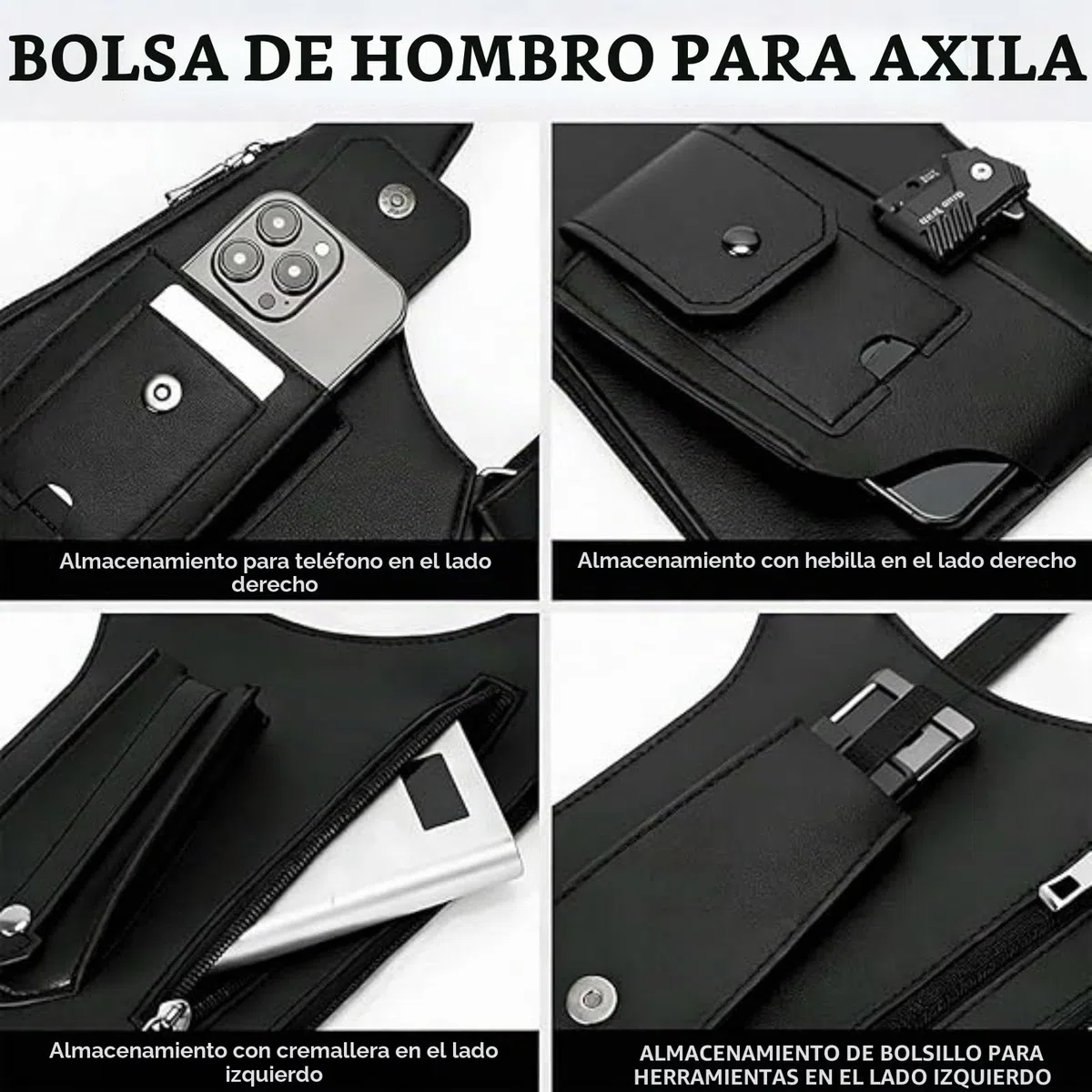 Bolso bandolera hombre de cuero sintético – sling bag multifuncional con doble hombro oculto y diseño antirrobo. Correa ajustable, múltiples compartimentos, ideal para viajes, deporte y uso diario