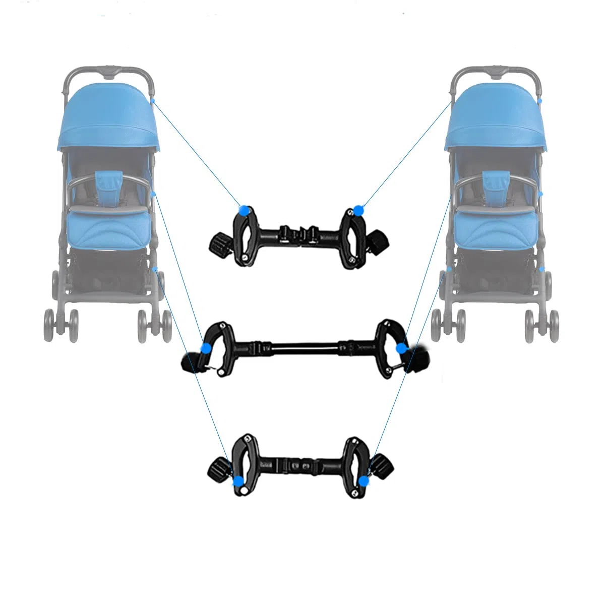 Conectores doble para cochecito de bebé, Ruspela 3 piezas Conector de cochecito conjunto gancho acoplador Bush liberación rápida Conectores universales para Gemelos