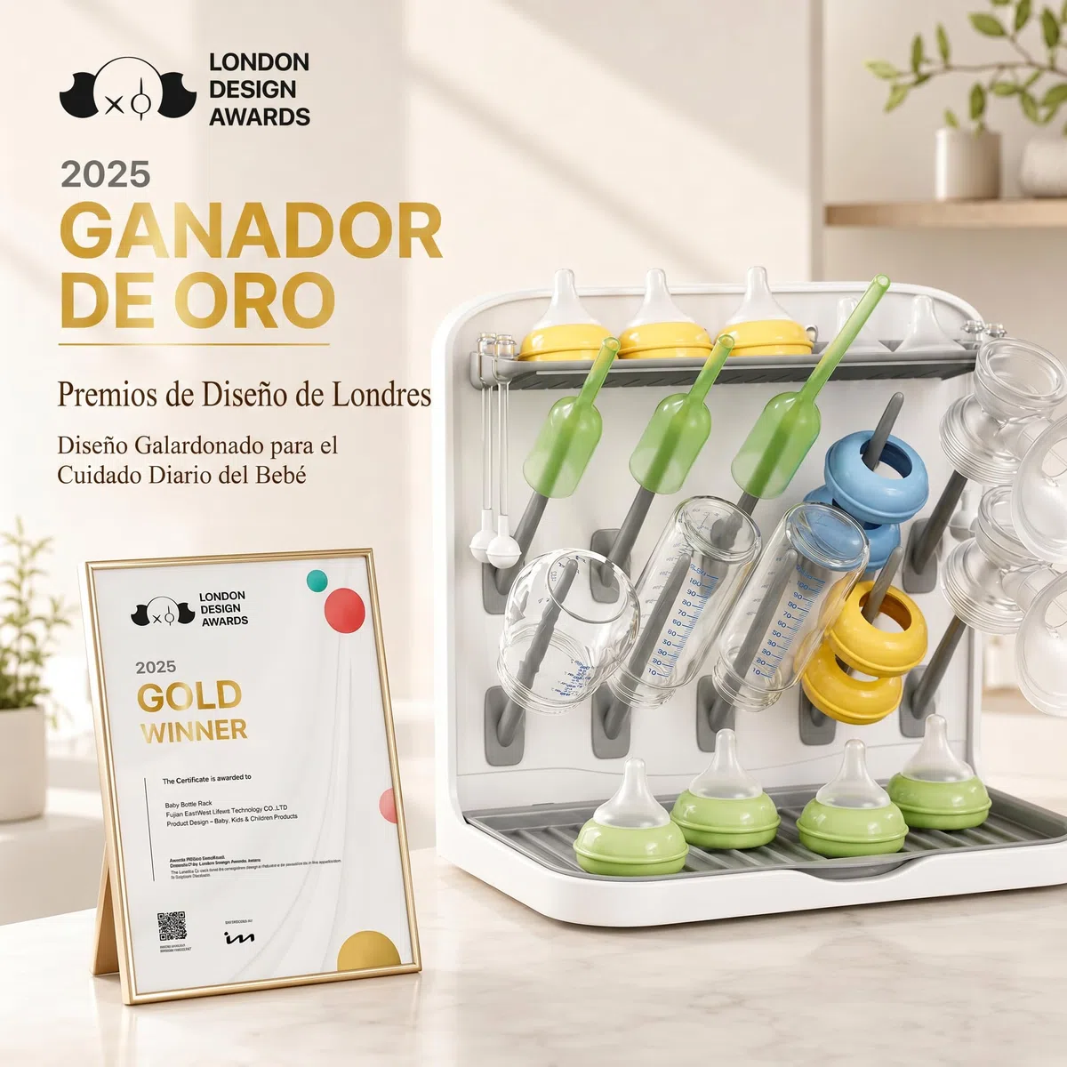 Lifewit Escurridor Grande para Biberones, Escurridor Vertical con 10 Ganchos y Caja ExtraíBle para Tetinas, Apto para Pajitas a PresióN y Accesorios para Sacaleches