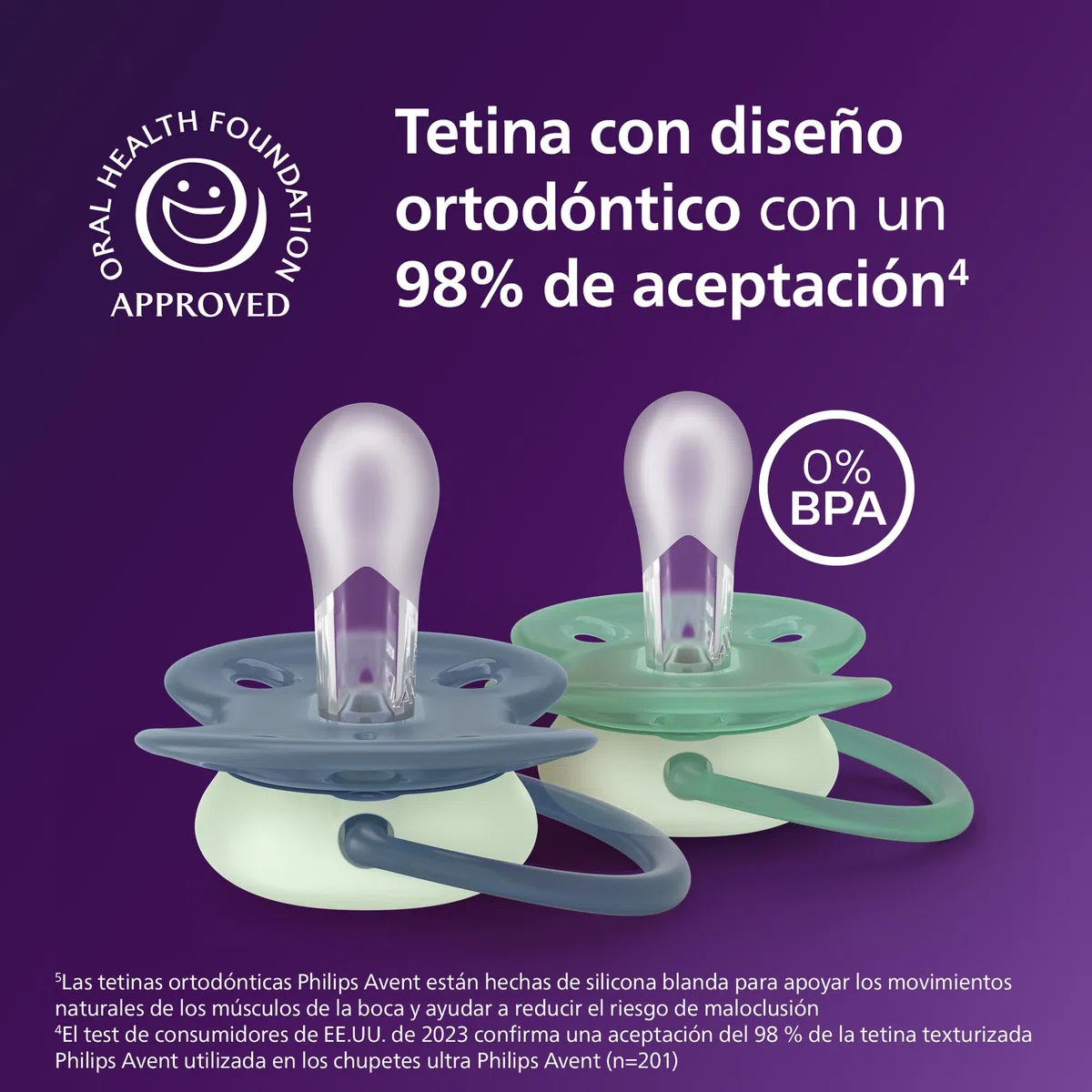 Philips Avent Chupetes Ultra Soft Nighttime - Diseño ortodóntico, para bebés de 6-18 meses, brillan en la oscuridad, tetina simétrica de silicona, sin BPA, estuche esterilizador, pack de 4, SCF094/08