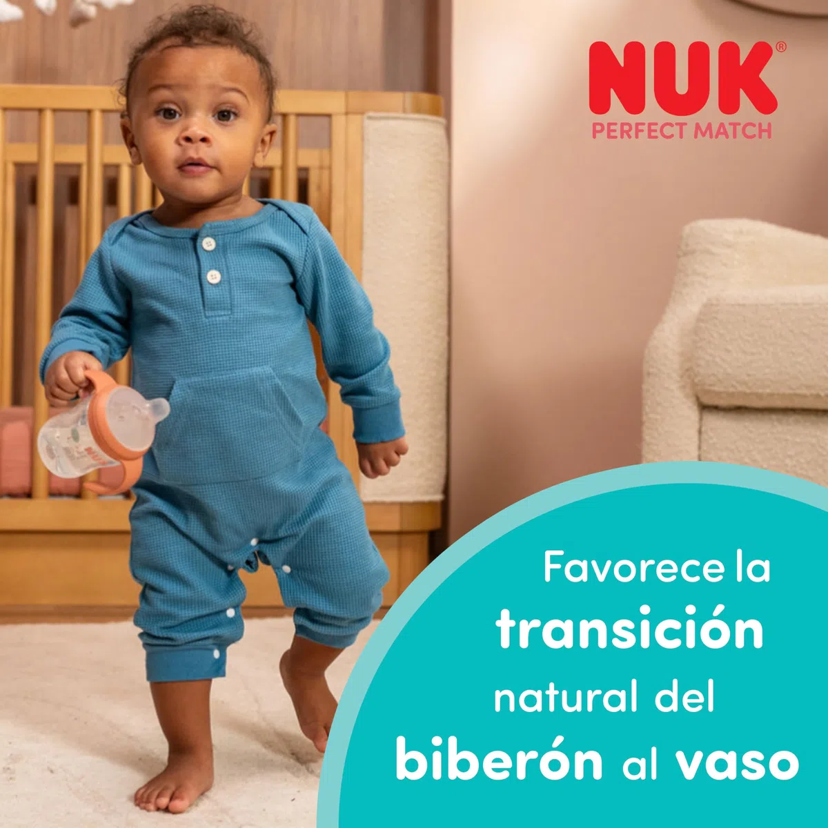 NUK Perfect Match Vaso Aprendizaje Bebe | 6+ meses | 260 ml | Vaso antiderrame bebe con pajita | Asas antideslizantes | Azul | 2 unidades